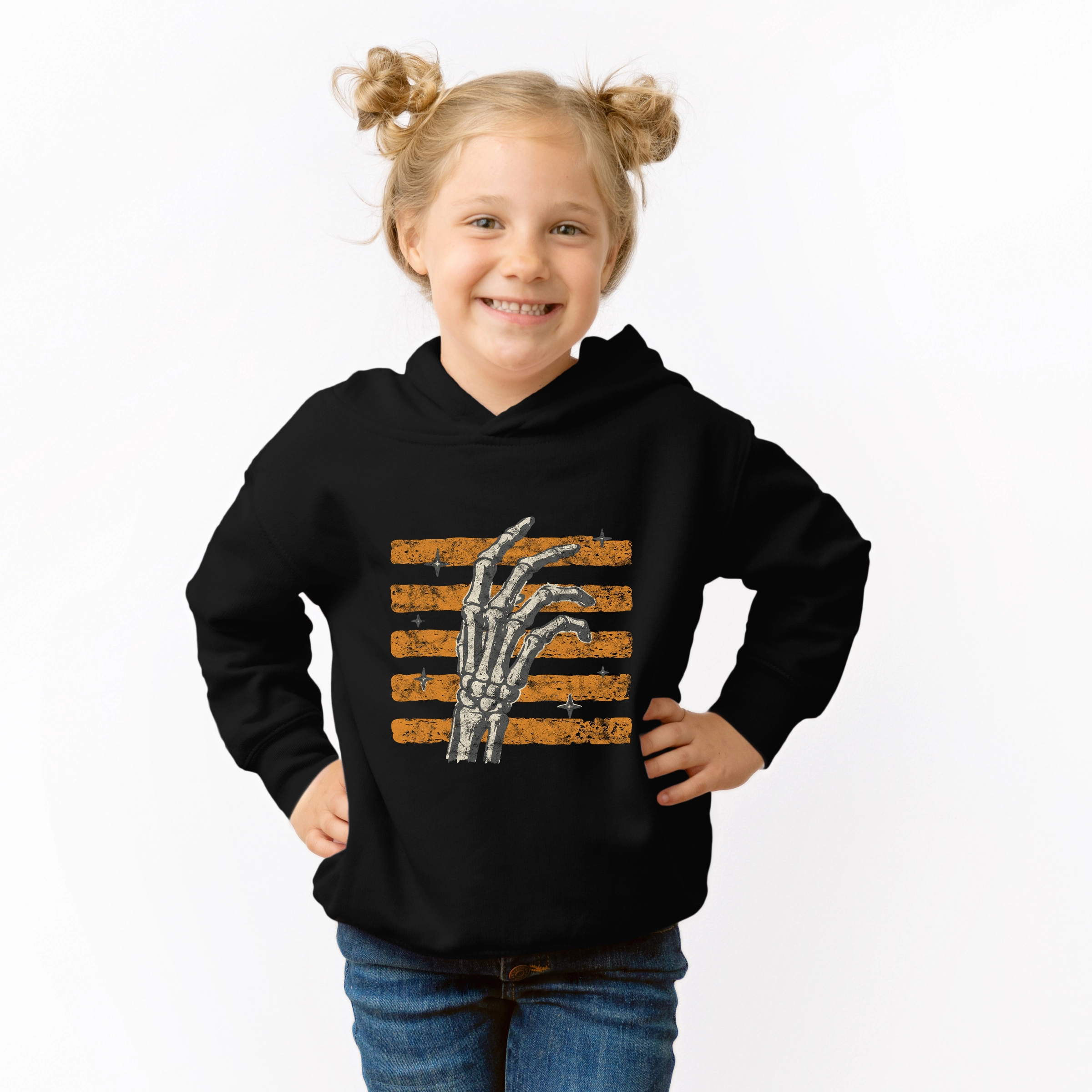 The Juniper Shop - Toddler Hoodie Skeleton Hand Orange Stripes