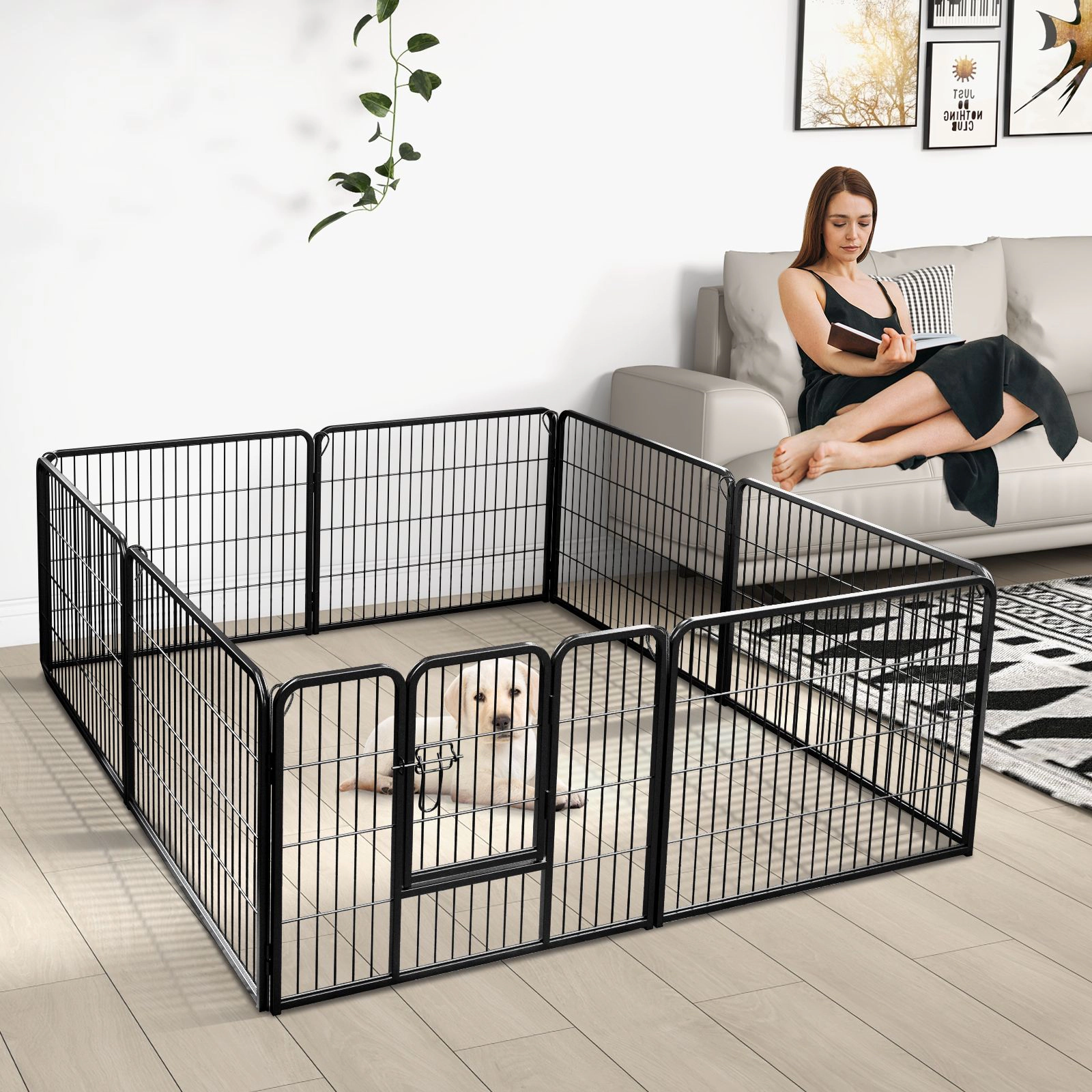 SlickBlue Metal Dog Playpen with 8 Panels and Adjustable Height Options