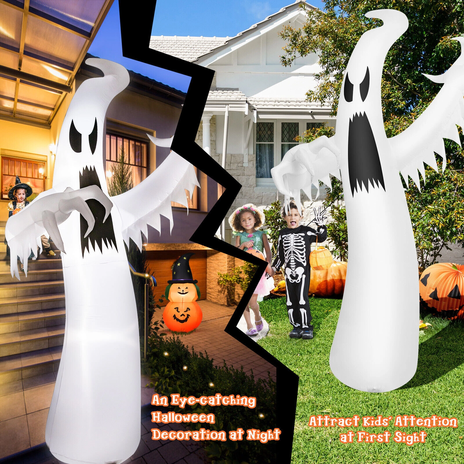 LJG 12 Feet Halloween Inflatable Ghost with LED Lights