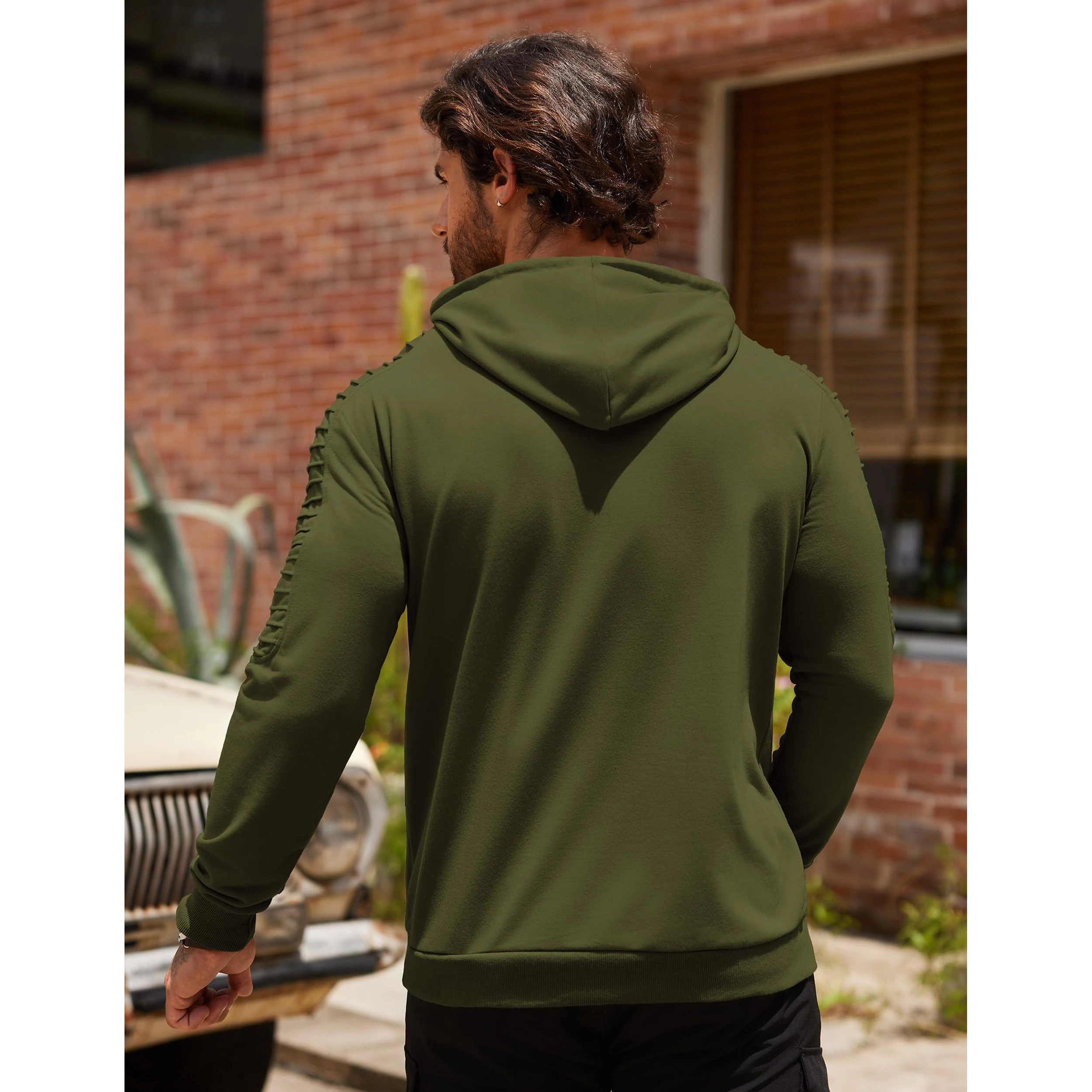 COOFANDY Men's Regular Fit Ribbed Sleeve Pullover Hoodie