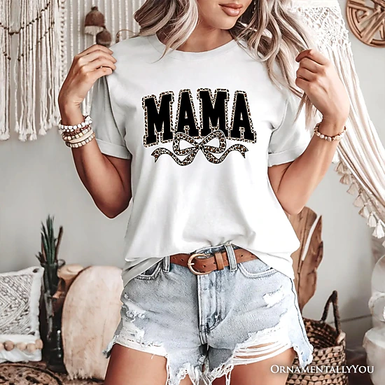 OrnamentallyYou Womens Coquette Leopard Mama T-Shirt