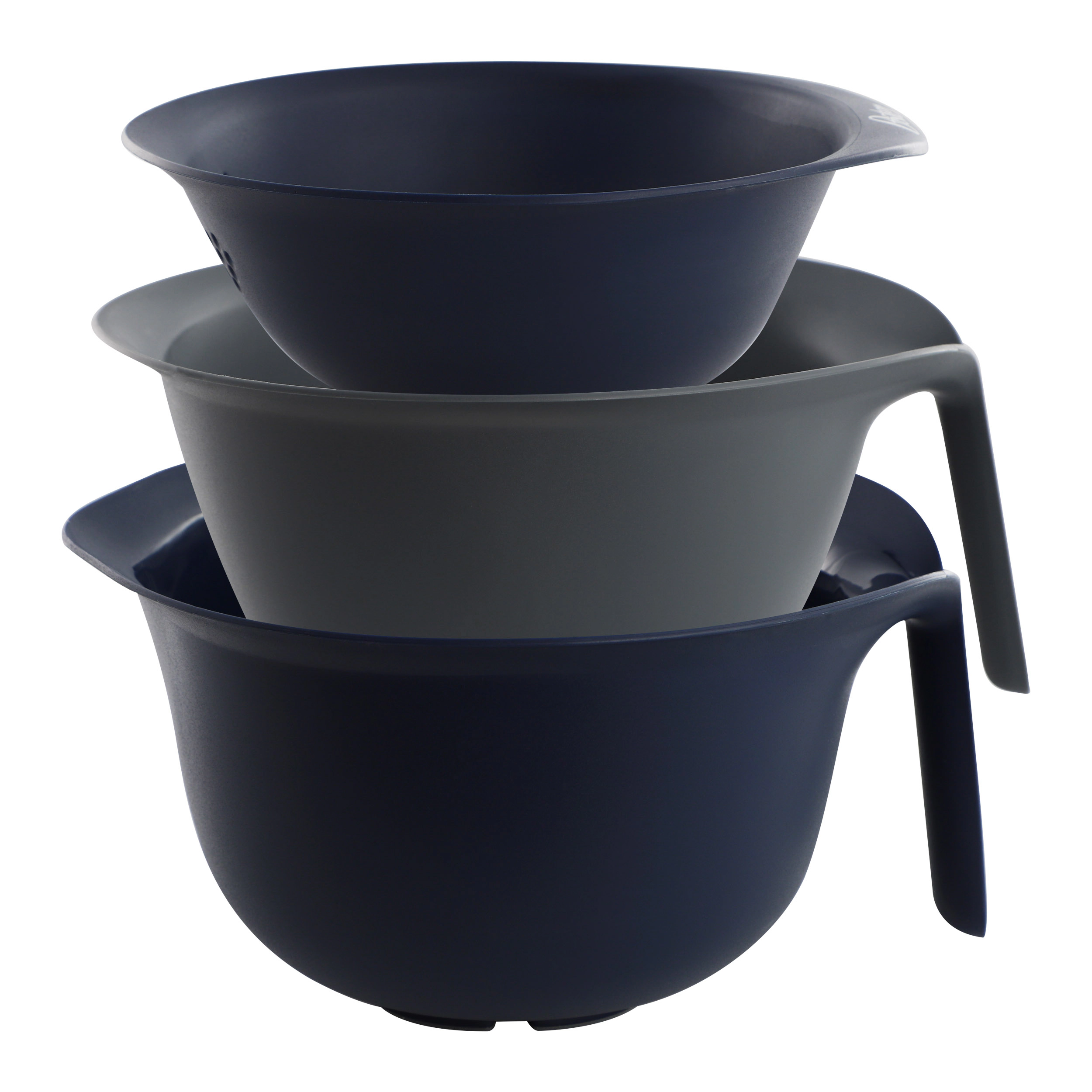 Oster Bluemarine 3 Piece Nestable Plastic Colander and 3 Quart Bowl Set in Dark Blue