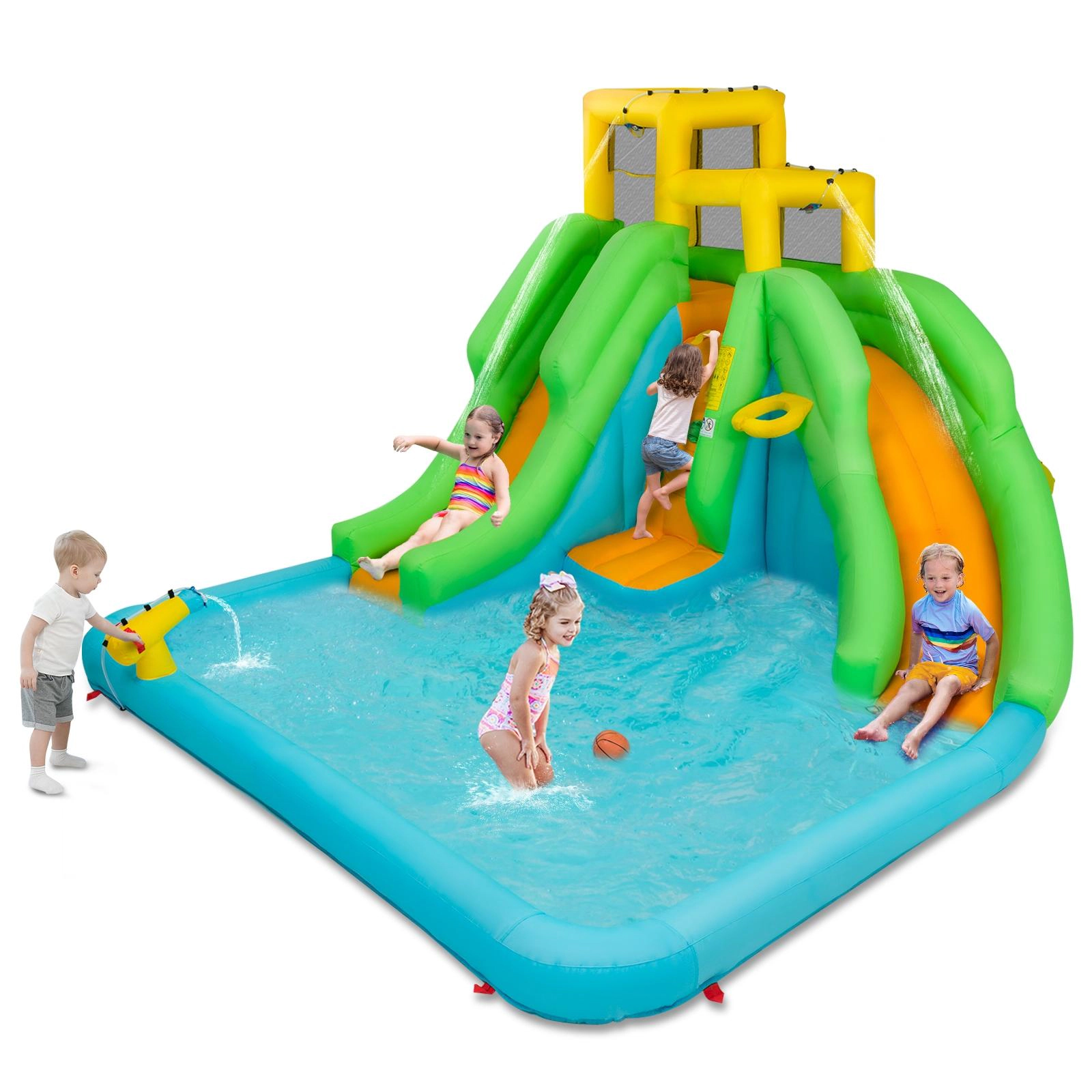 SUGIFT Kids Inflatable Water Park Bounce House with 480W Blower 350-lb Capacity Ages 3-10