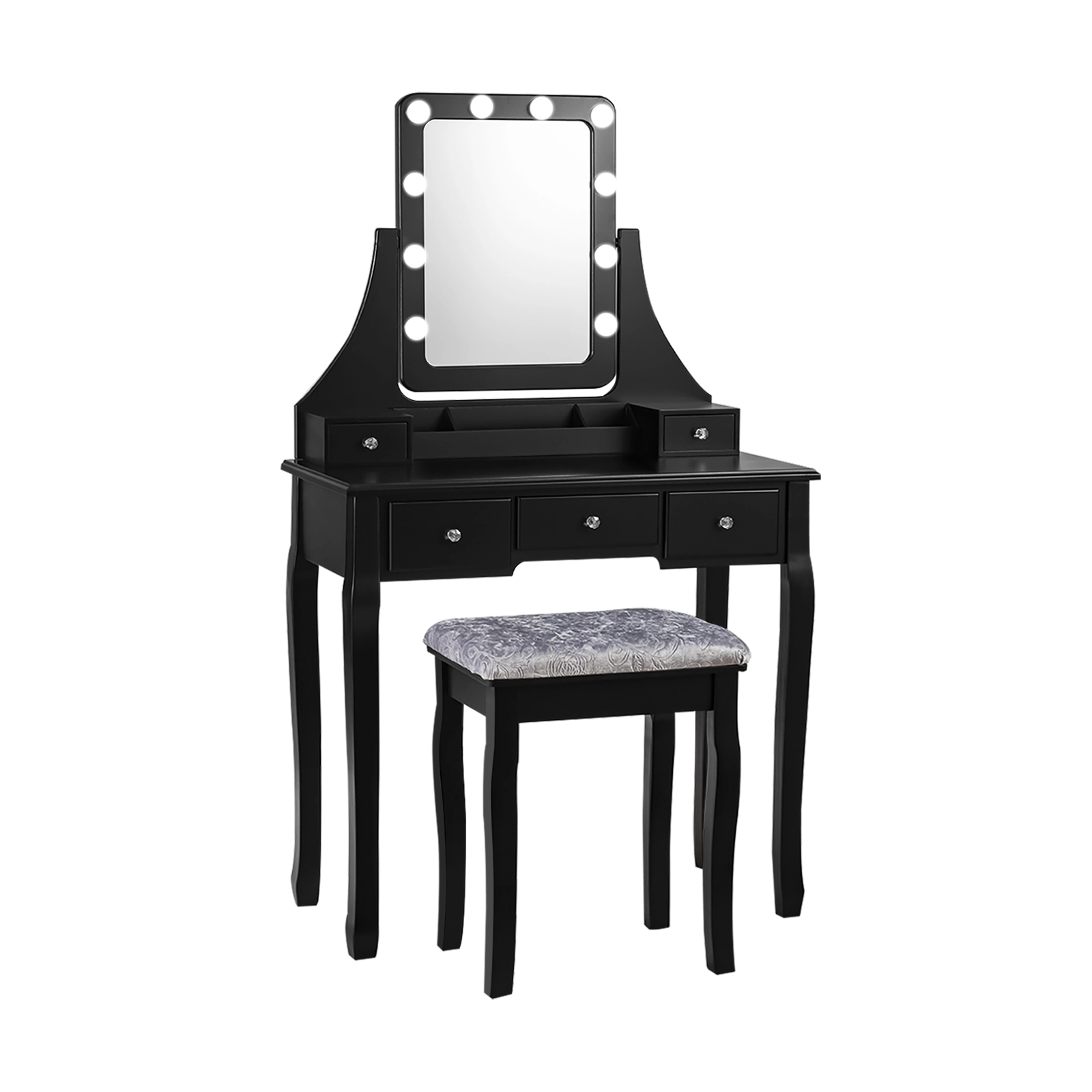 SUGIFT 10 Dimmable Bulbs 5 Drawers and Cushioned Stool Vanity Dressing Table Set