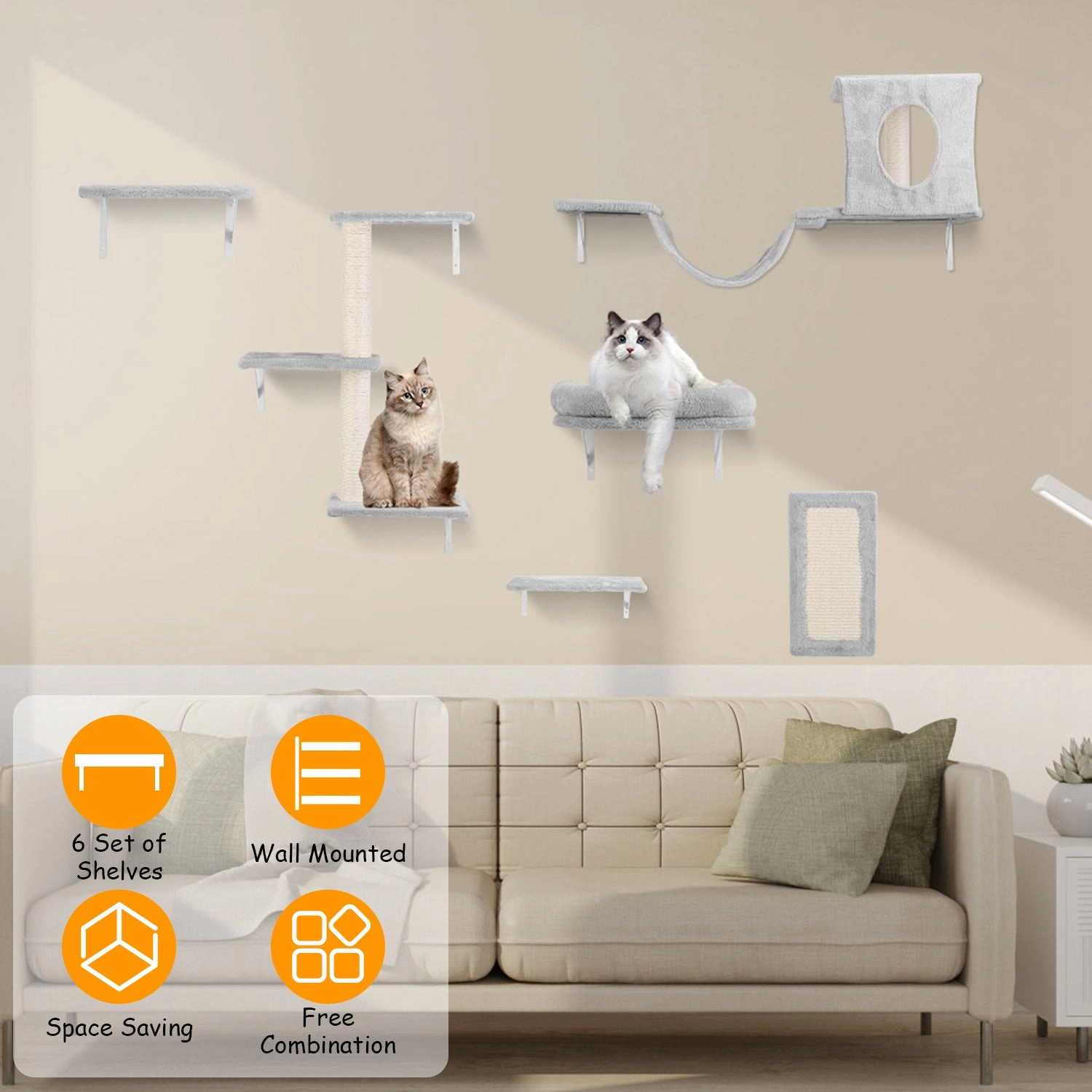 GBruno 6-Piece Wall-Mounted Cat Climbing Furniture Set