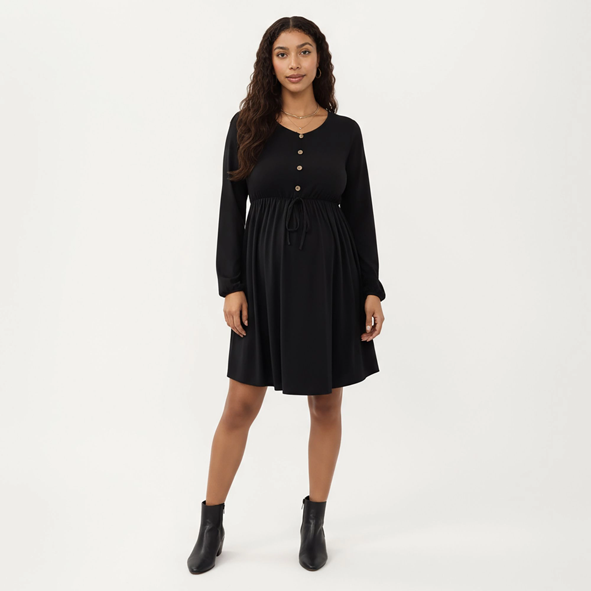 Anna-Kaci Women's Button Front Accents Adjustable Drawstring Empire Waist Silhouette Maternity Dress