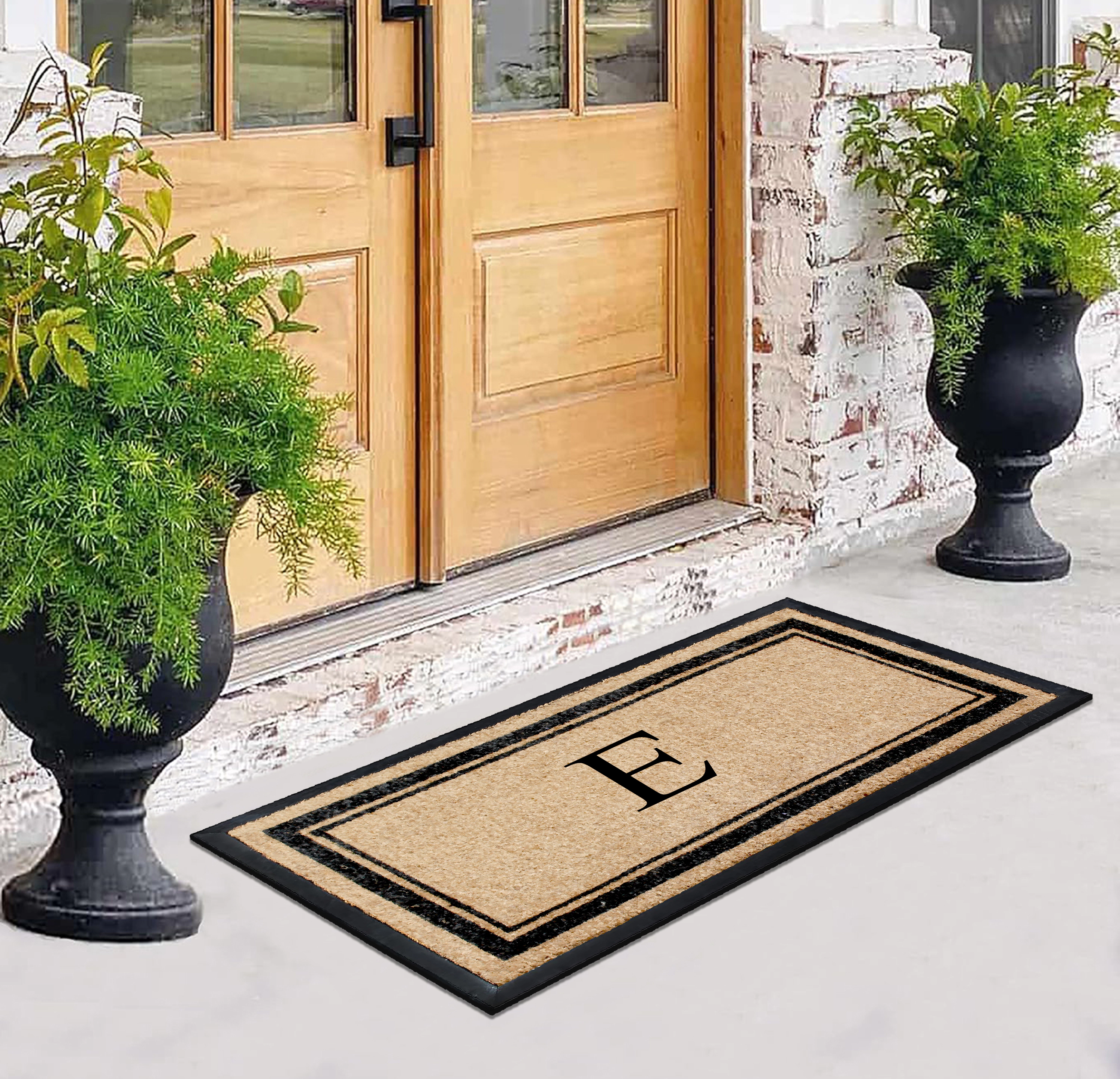 A1 Home Collections 30 in x 60 in Hand-Flocked Monogrammed Natural Coir Door Mat with Rubber Backing Letter T