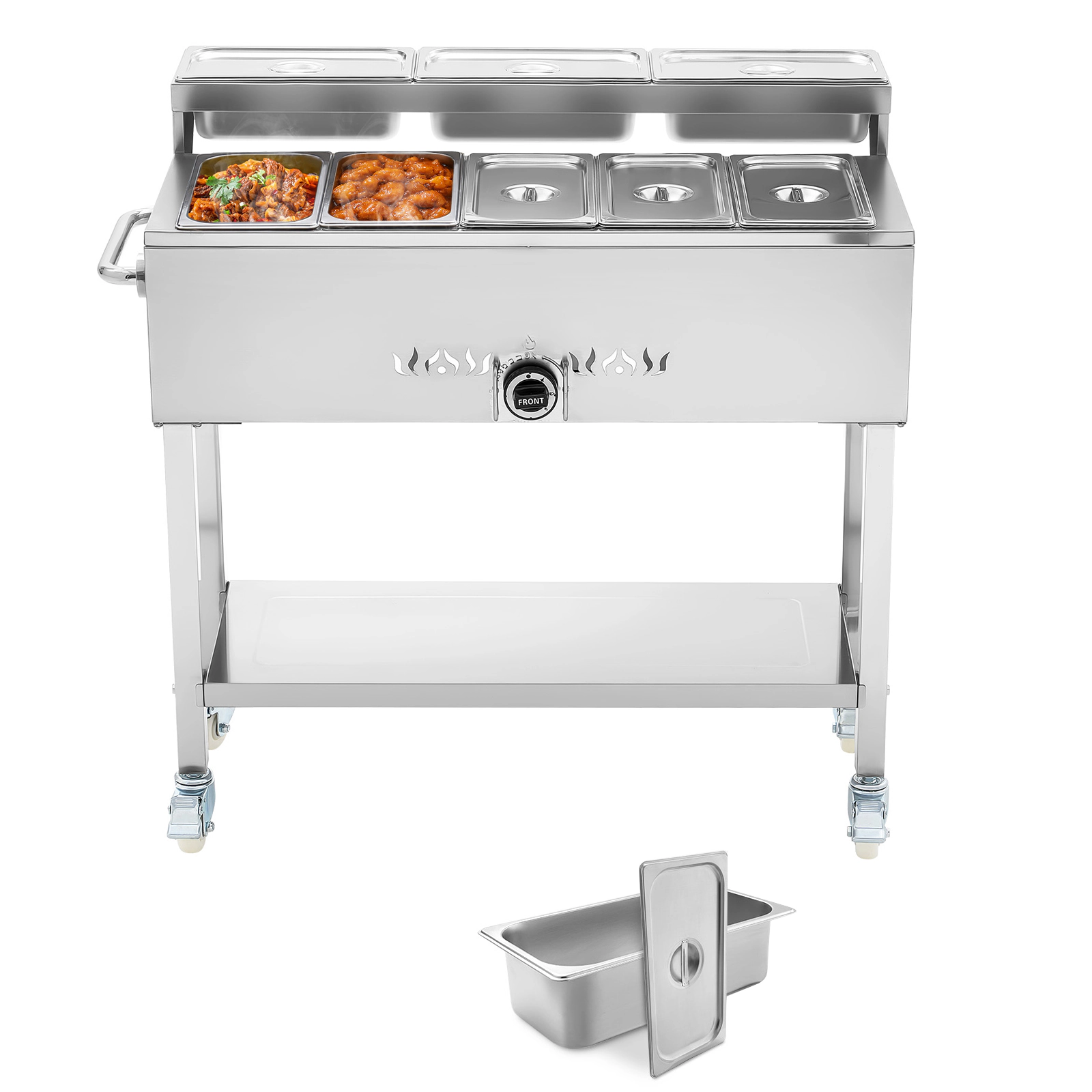 HONGGE Commercial Propane Steam Table with Drain Valve Stainless Steel Food Warmer for Outdoor