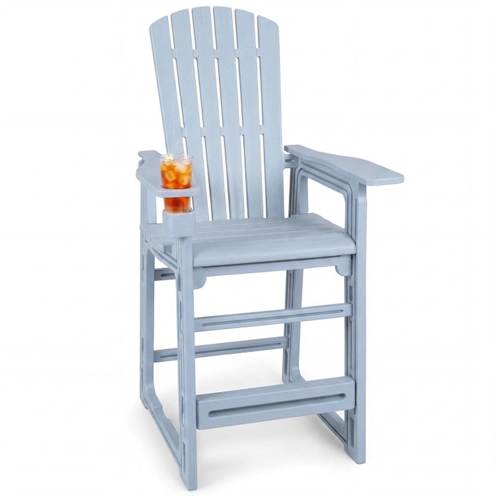 SUGIFT Gray HDPE Adirondack Bar Stool, 29-Inch Seat, Cup Holder, 440-Lb Capacity