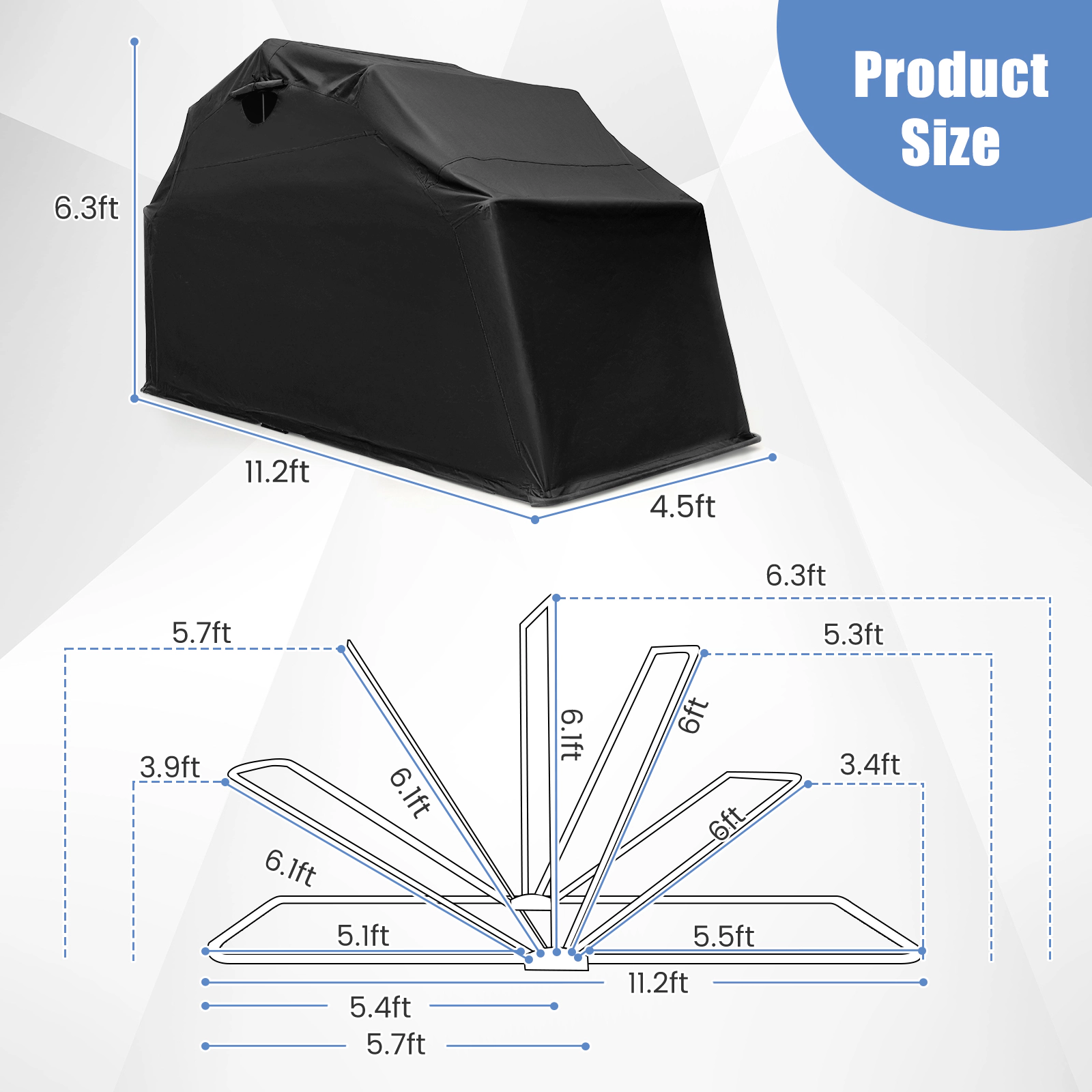 SUGIFT 11.2-ft by 6.3-ft Waterproof 600D Oxford Motorcycle Shelter Storage Tent with Roll-Up Mesh Window