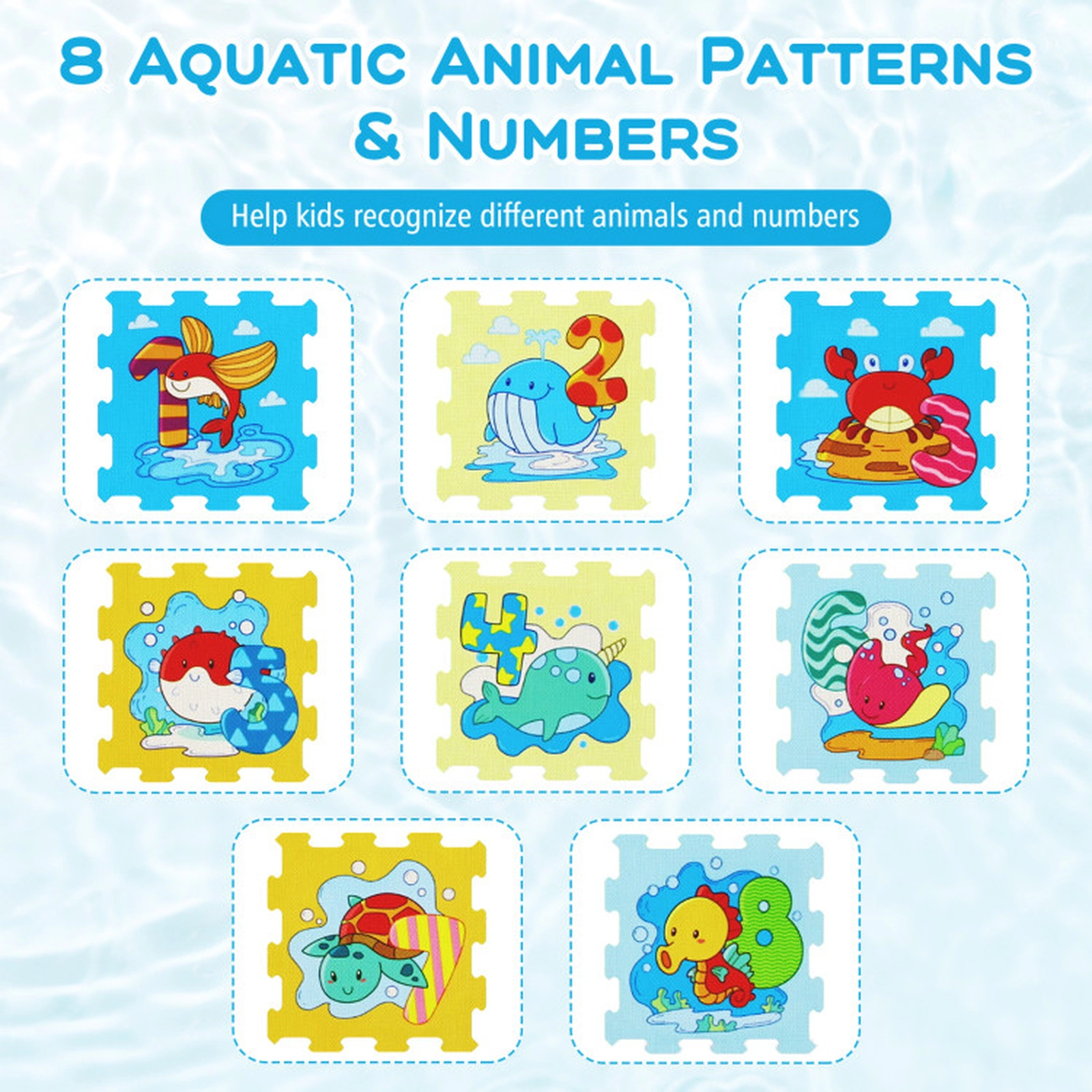 SUGIFT 8-Piece 12-in Educational Interlocking EVA Foam Baby Play Mat with Removable Animals and Numbers