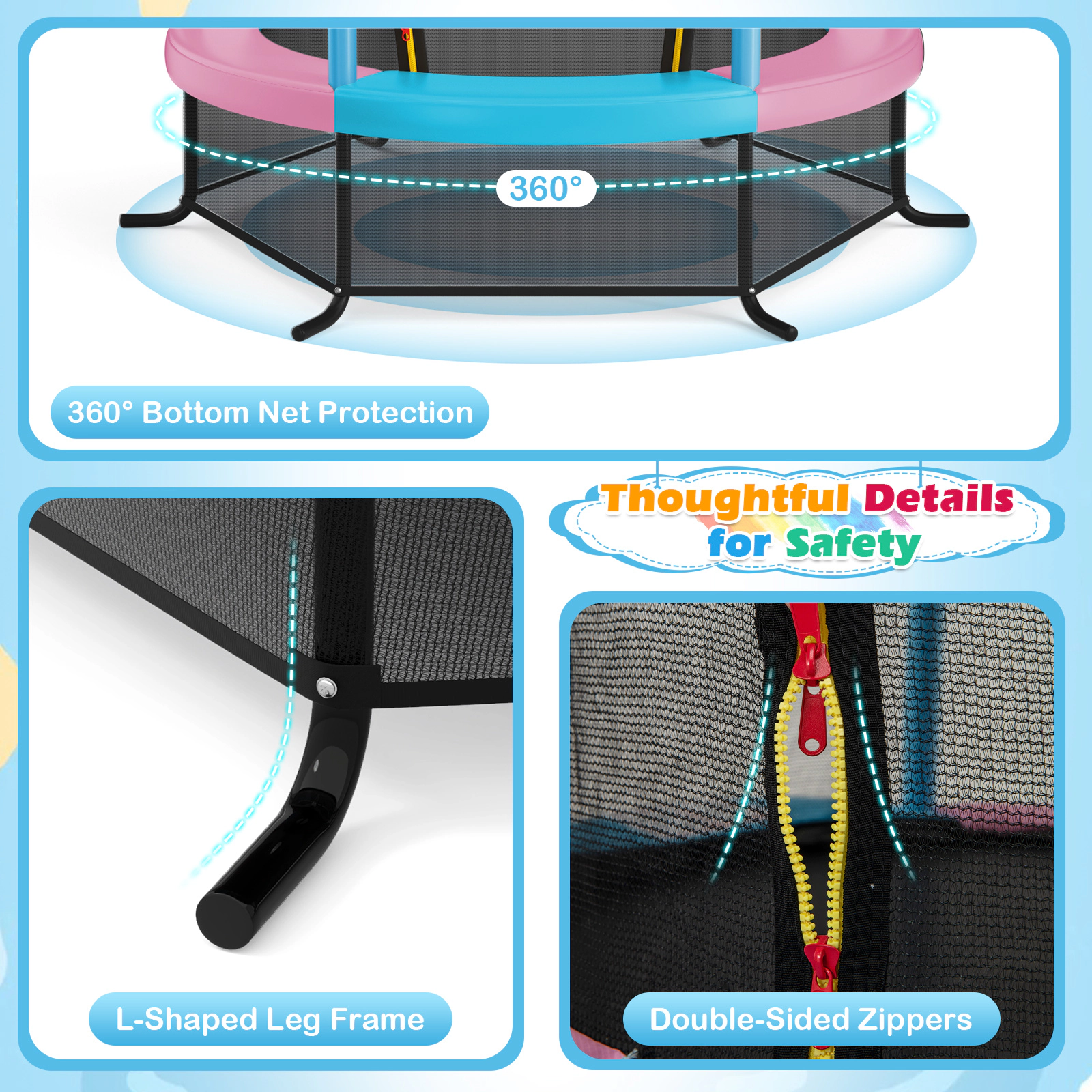 Hivvago 55 Inch Kids Recreational Trampoline Bouncing Jumping Mat with Enclosure Net