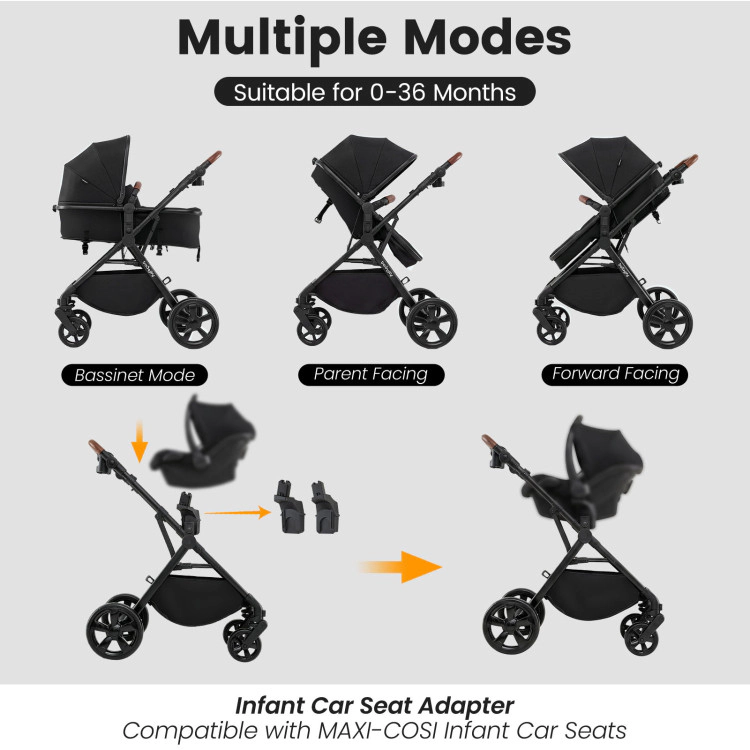 Hivvago Baby Stroller with Convertible Design and Car Seat Adapters