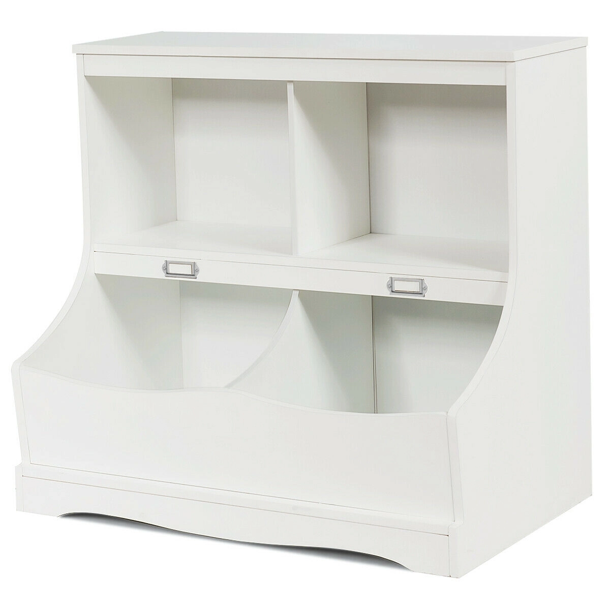 SUGIFT Multi-Bin MDF Toy Organizer Floor Cabinet Bookcase 66-lb Top Capacity 26.5-in Wide 25-lb Net Weight White/Gray