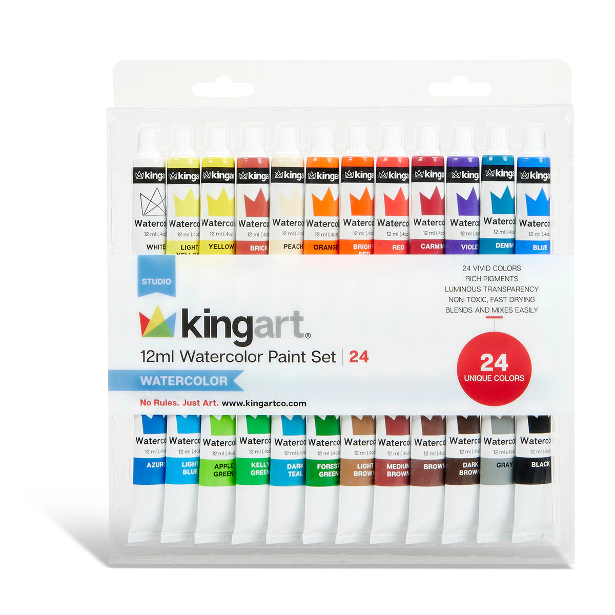 KINGART Watercolor Paint Set 24 Colors - 12ml Tubes