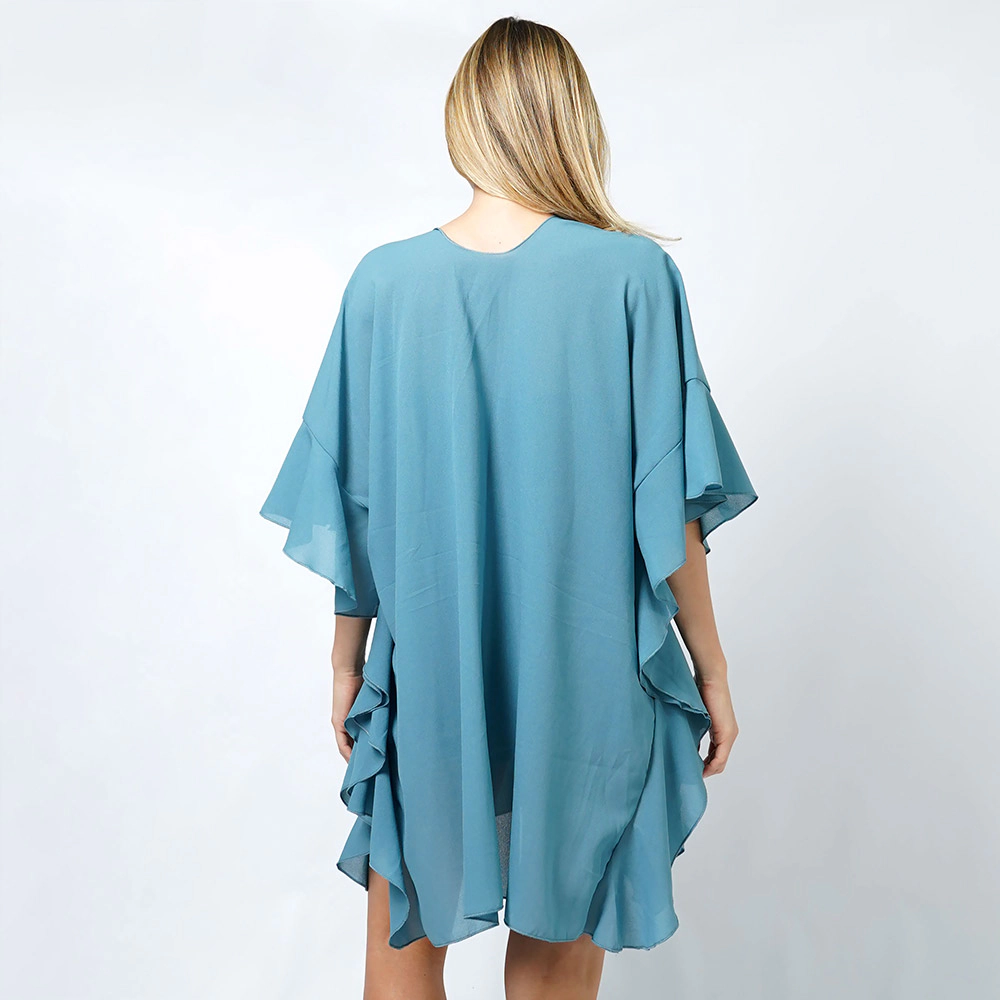 TRUEDAMES Women Chiffon Ruffle Kimono Poncho