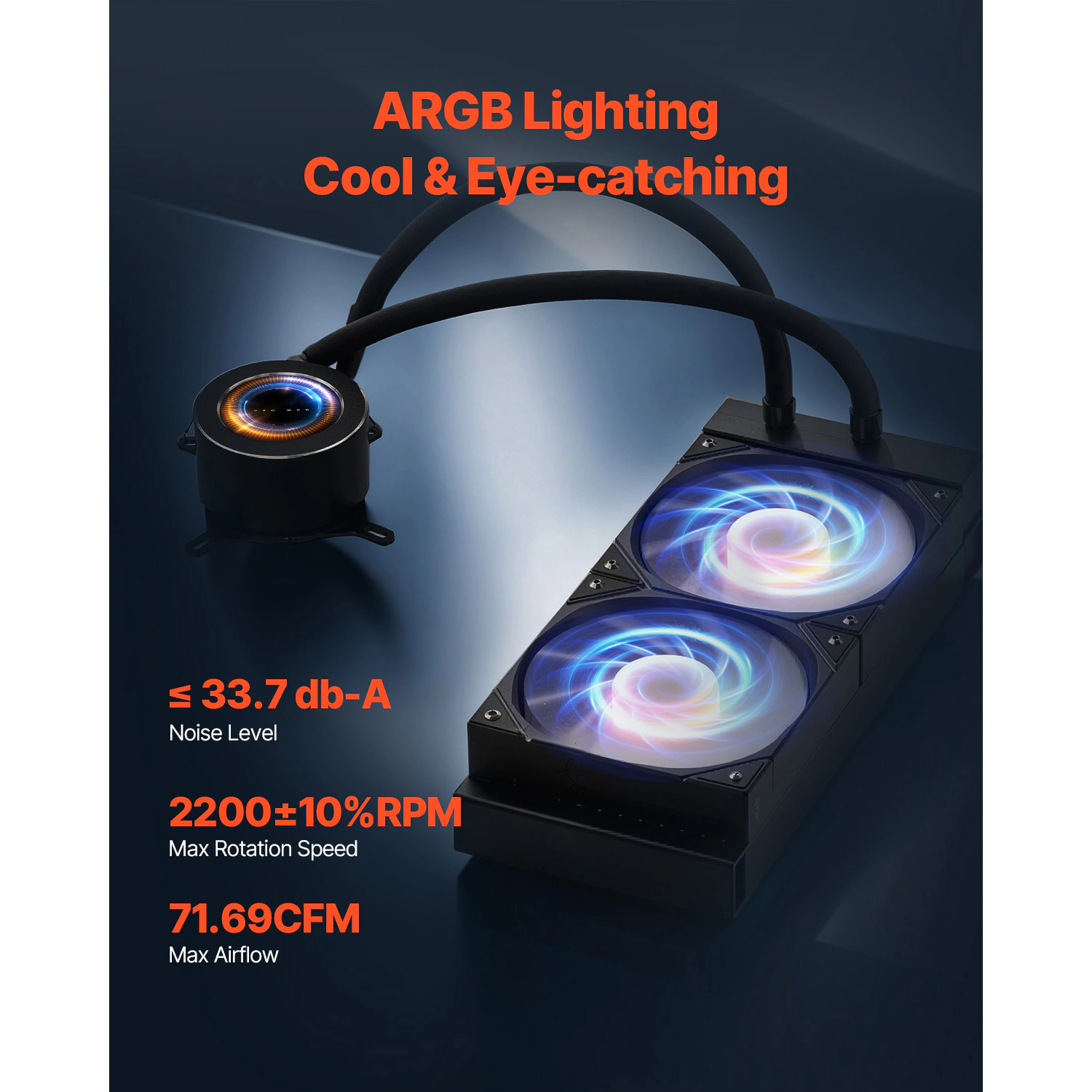 HONGGE CPU Liquid Cooler AIO CPU Water Cooler - PWN Fans & Pump Customizable Black PC Liquid Cooler with 2.1'' LCD