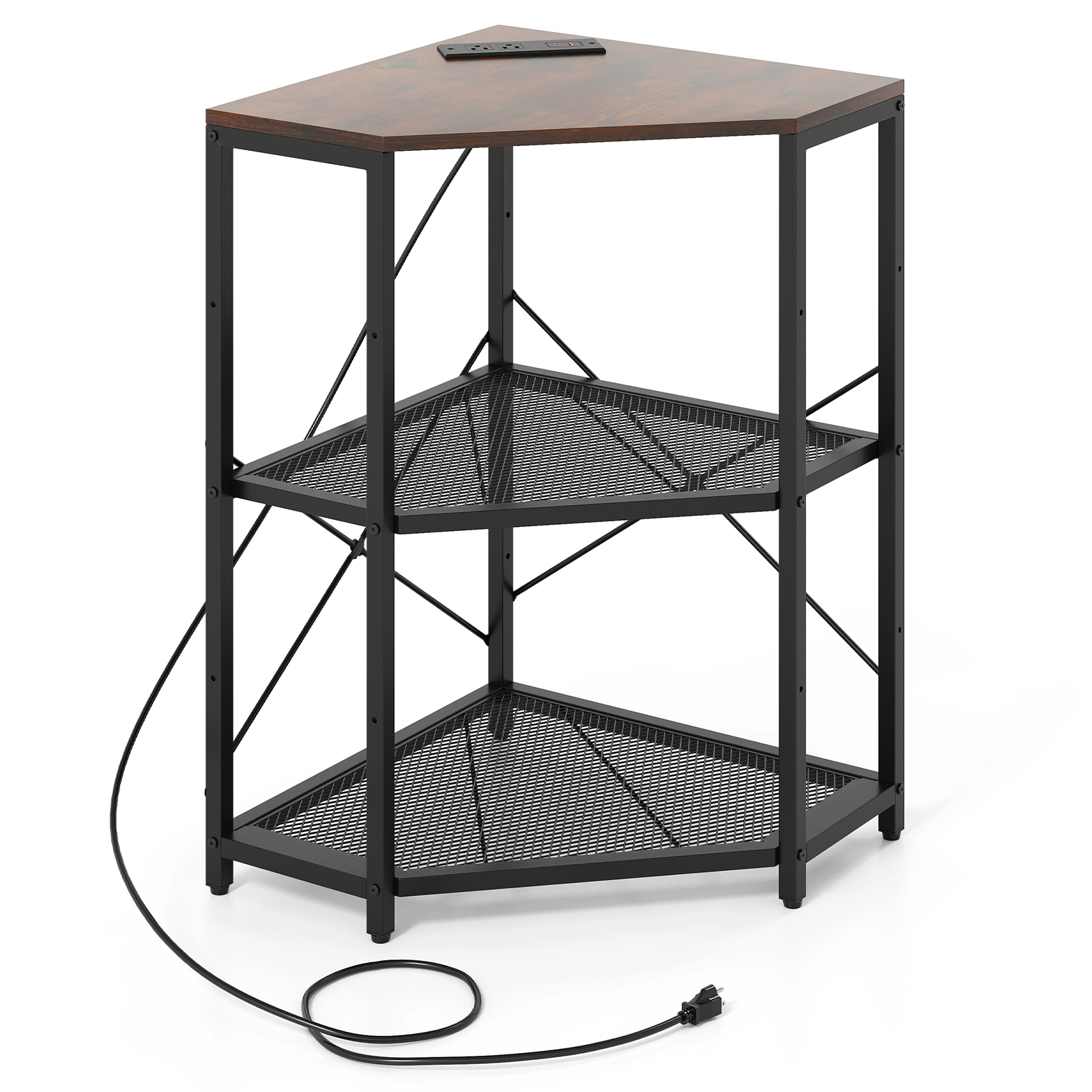 SUGIFT 20-in 70-lb Capacity 3-Tier Corner Printer Stand with Power Outlet USB and Type-C Ports and Mesh Shelves