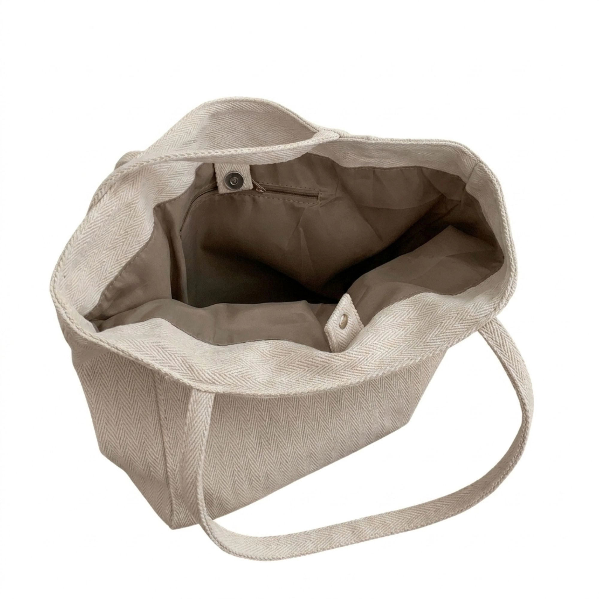 Alilang Women's Herringbone Tote Bag with Shoulder Handles and Inner Pocket, Beige