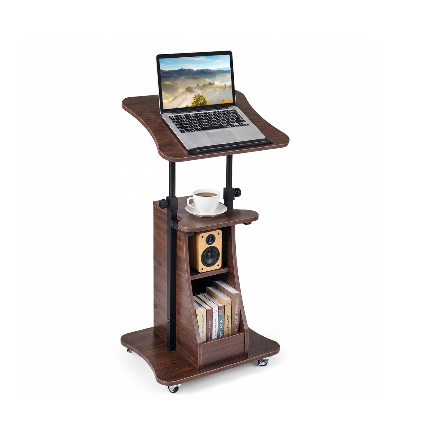 SUGIFT Height Adjustable Mobile Laptop Podium Stand Lap Desk with Tilting Tabletop 200-lb Capacity Brown