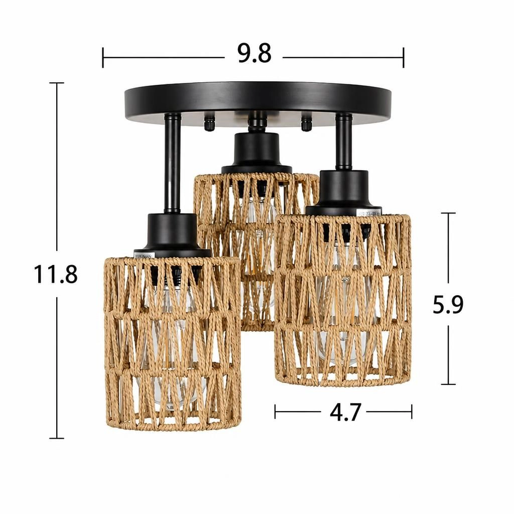 ELEMENT ACE Round Woven Rattan Metal Ceiling Light