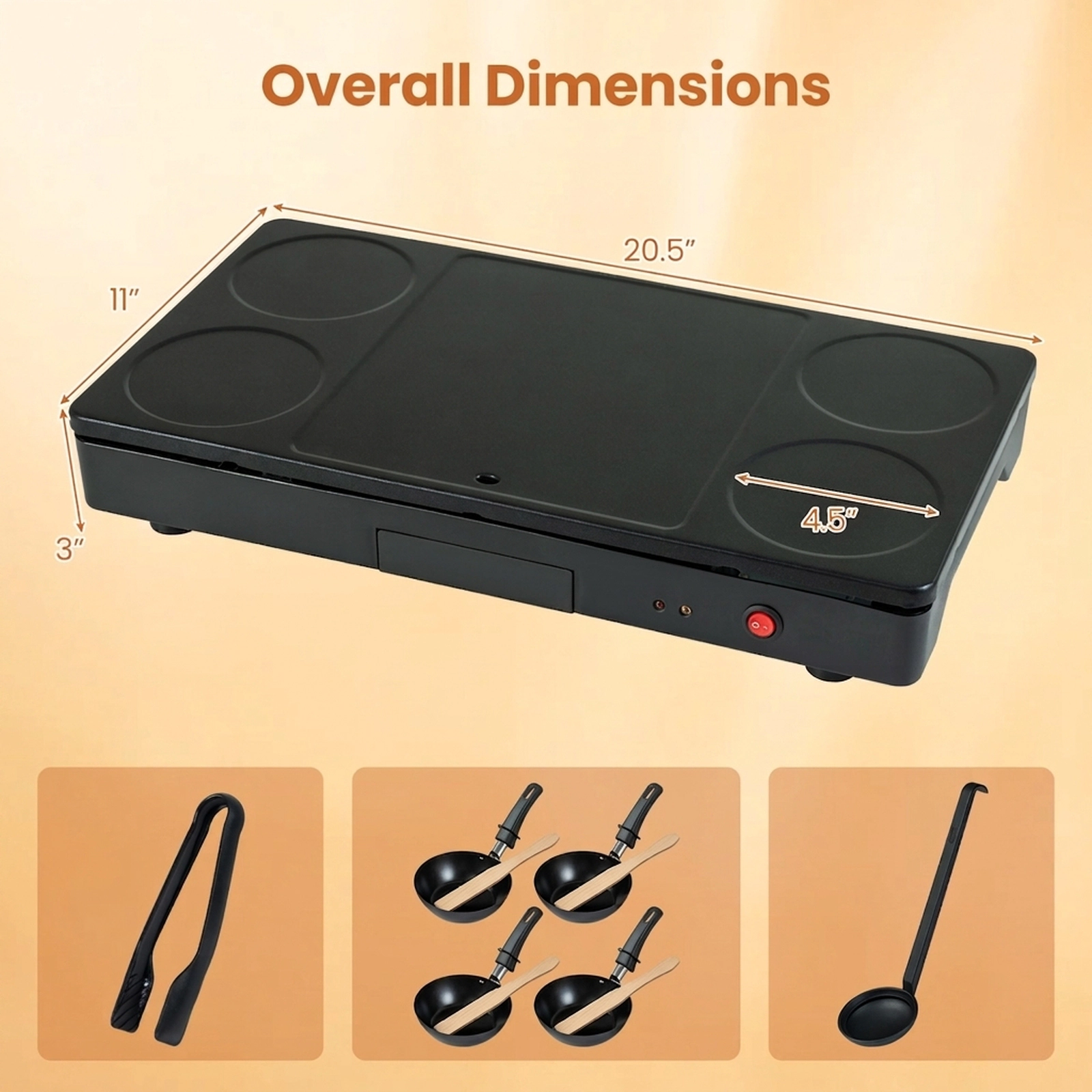 SUGIFT 1000W Electric Grill Griddle Black with 4 Nonstick Woks and Wooden Spatulas