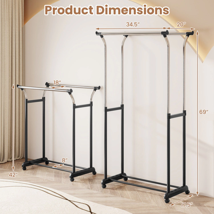 Hivvago Adjustable Height Clothing Rack with Dual Hanging Rods