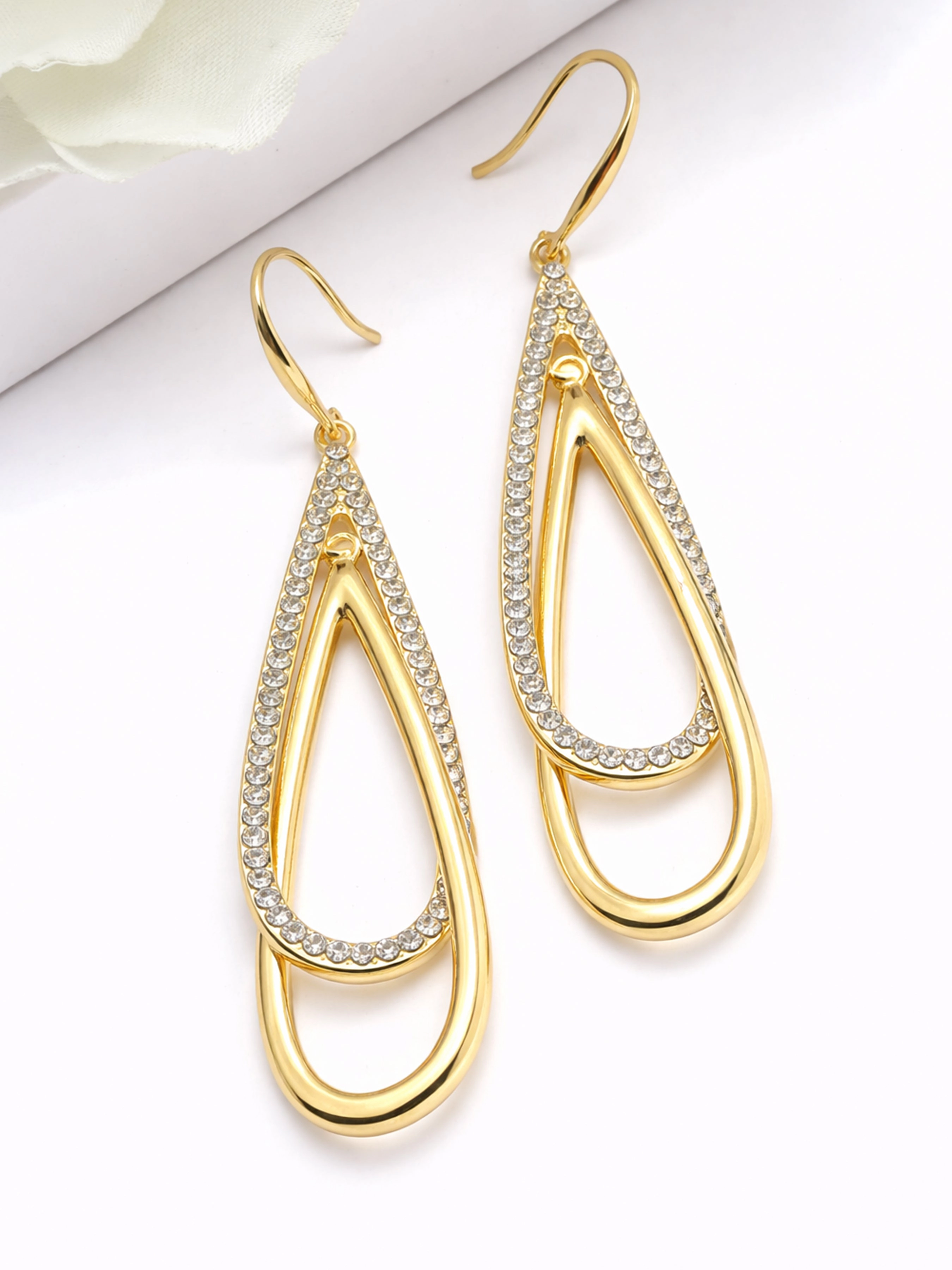 AGP PARIS Womens Double Loop Pavé Drop Earrings