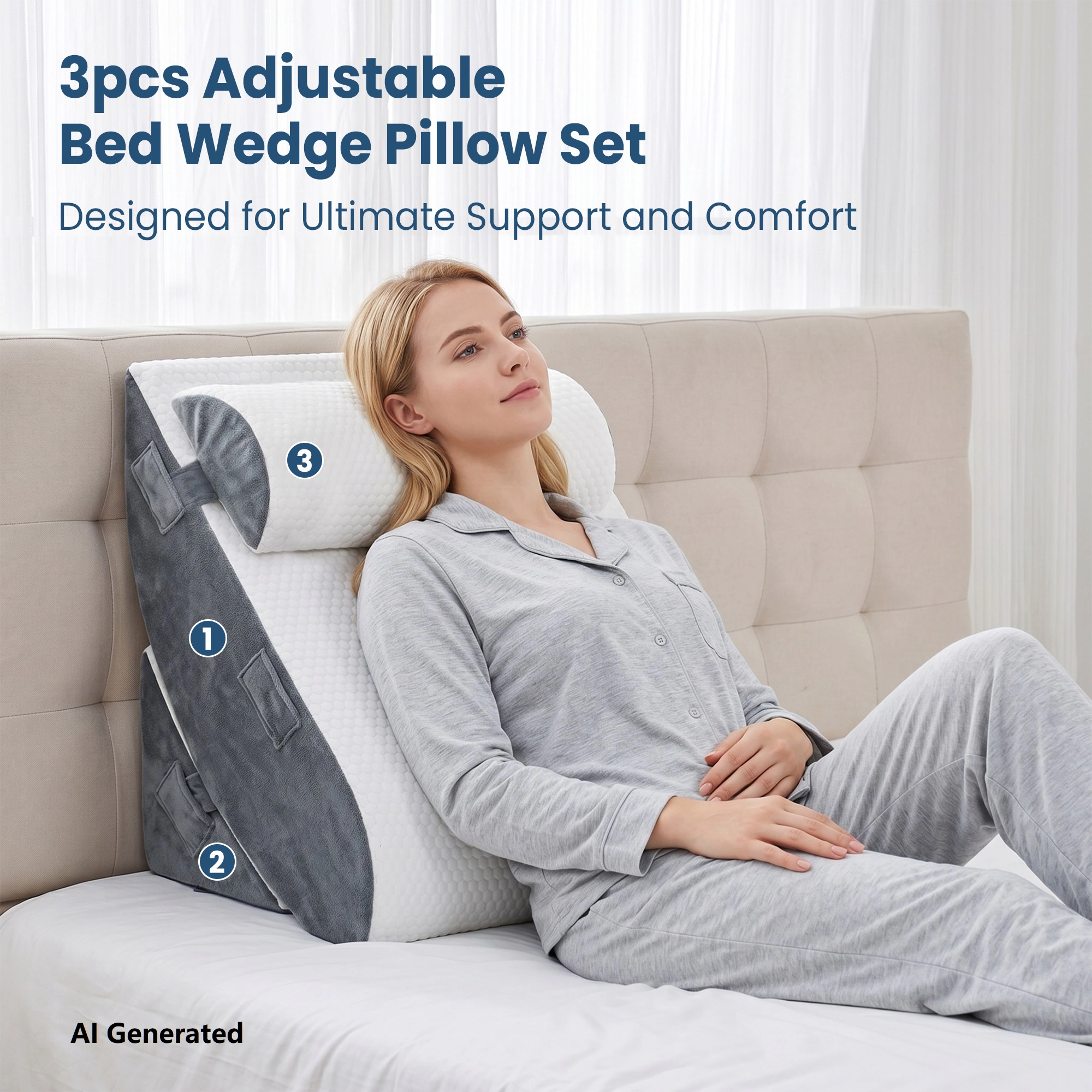 Unikome Adjustable Bed Wedge Pillow – High Density Memory Foam Support Cushion for Sleeping