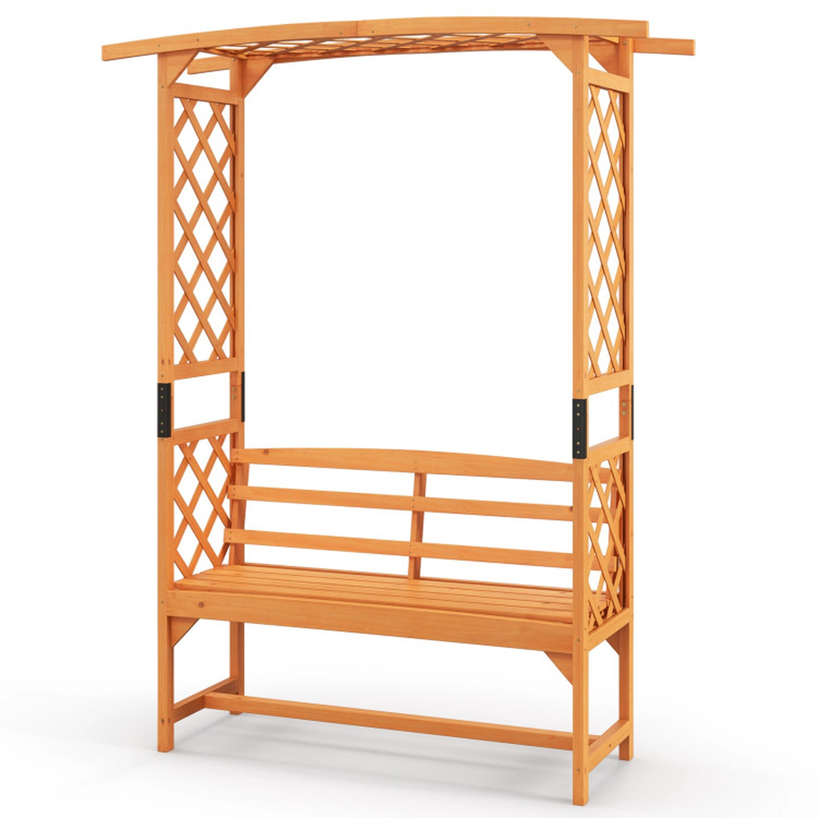 SUGIFT 6.5-ft Tall Fir Wood Patio Garden Arbor with Pergola and 2-Seat Bench 660-lb Capacity 63-in Wide Yellow