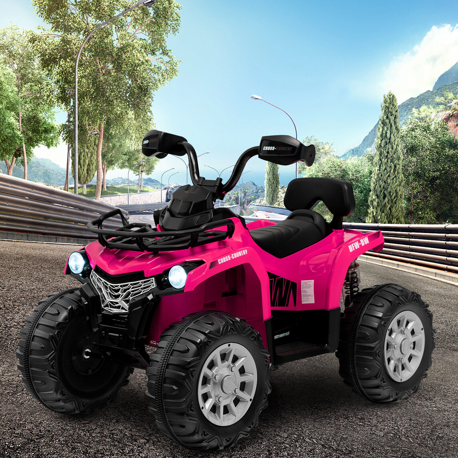 SUGIFT 12V Battery-Powered Kids Ride On ATV 4 Wheeler with MP3 and Headlights 66-lb Capacity Ages 3-8 Pink