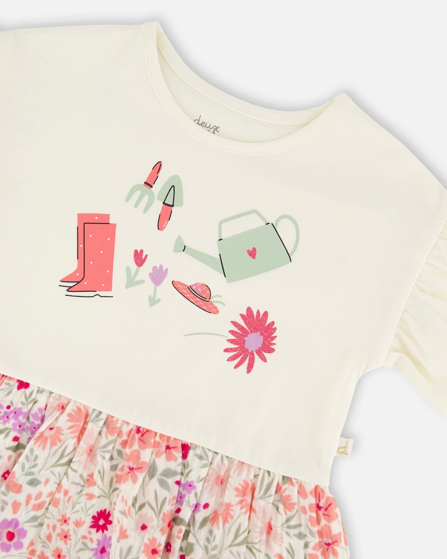 Deux par Girls Organic Cotton Bi-Material Tunic Flowers Print