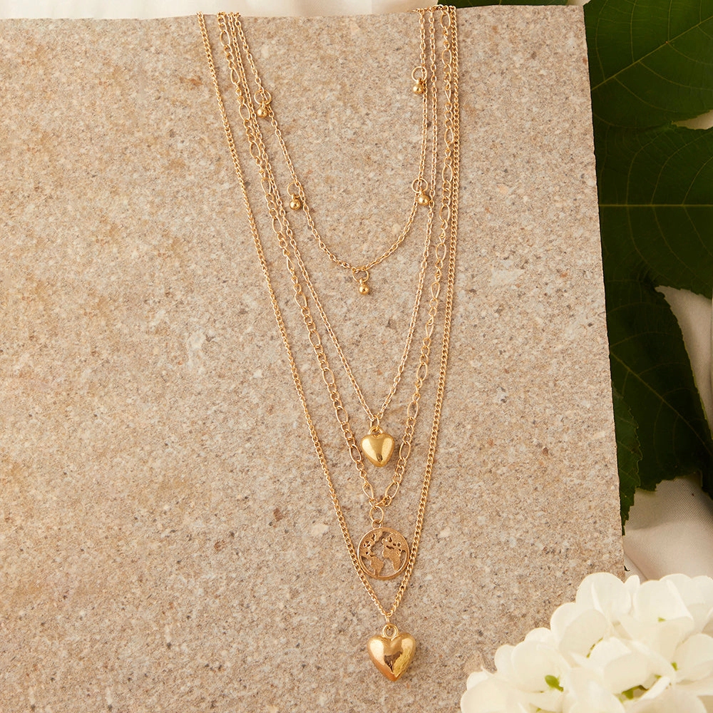 SOHI Women's Gold Heart Layered Necklace