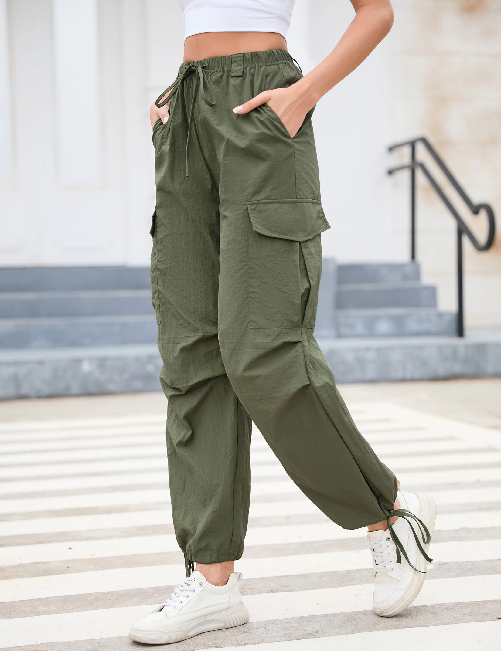 KOJOOIN Women's Lightweight Drawstring Cargo Jogger Pants  with Pockets Quick Dry