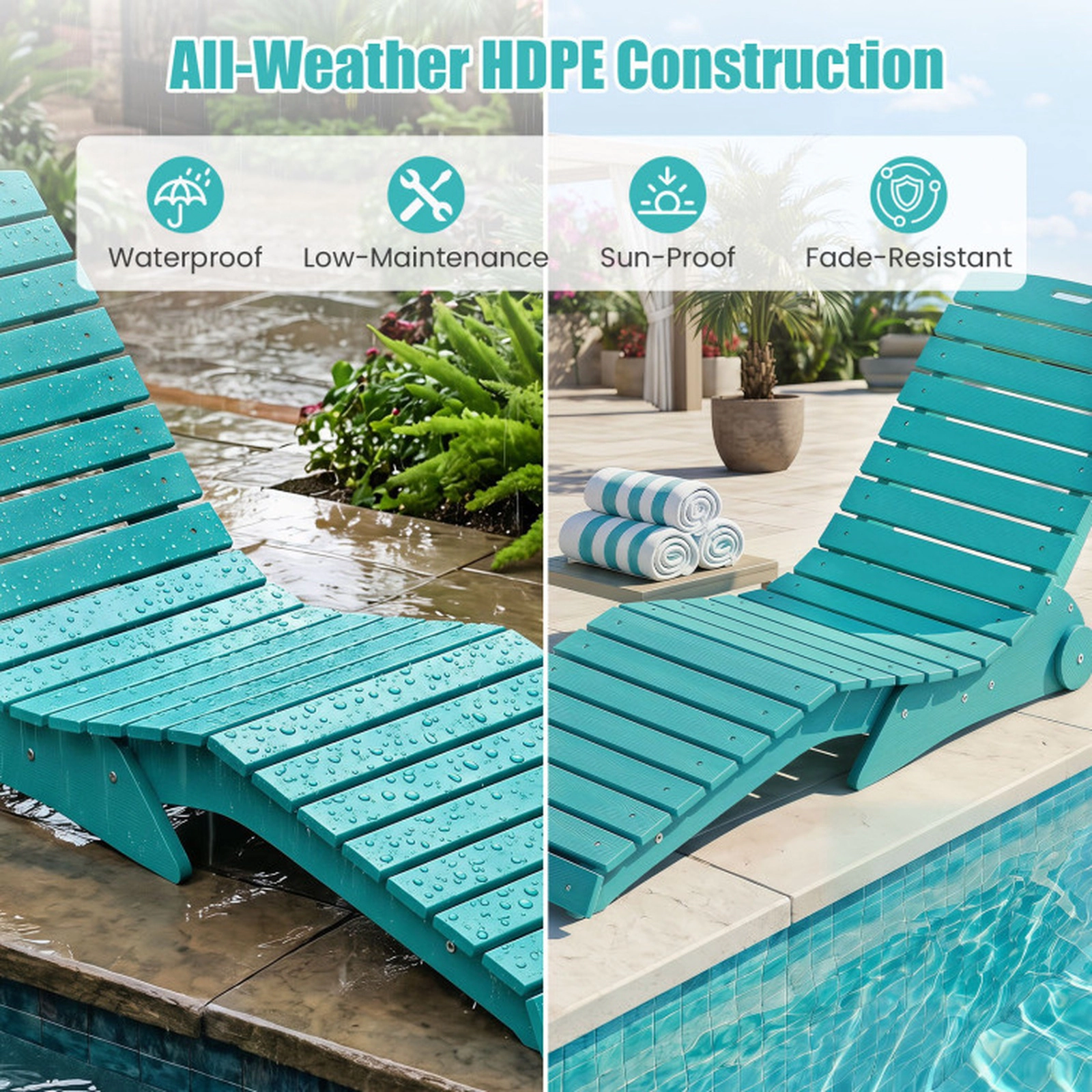 SUGIFT Weighted Anti-Floating HDPE Baja Shelf 450-lb Capacity In-Pool Lounge Chair