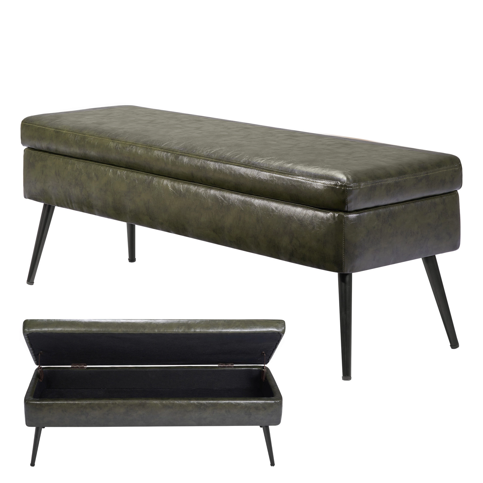 HONGGE Upholstered Leather Bench with Legs for Entryway, Shoe Bench Seat for Living Room, Dining Room, End of Bed