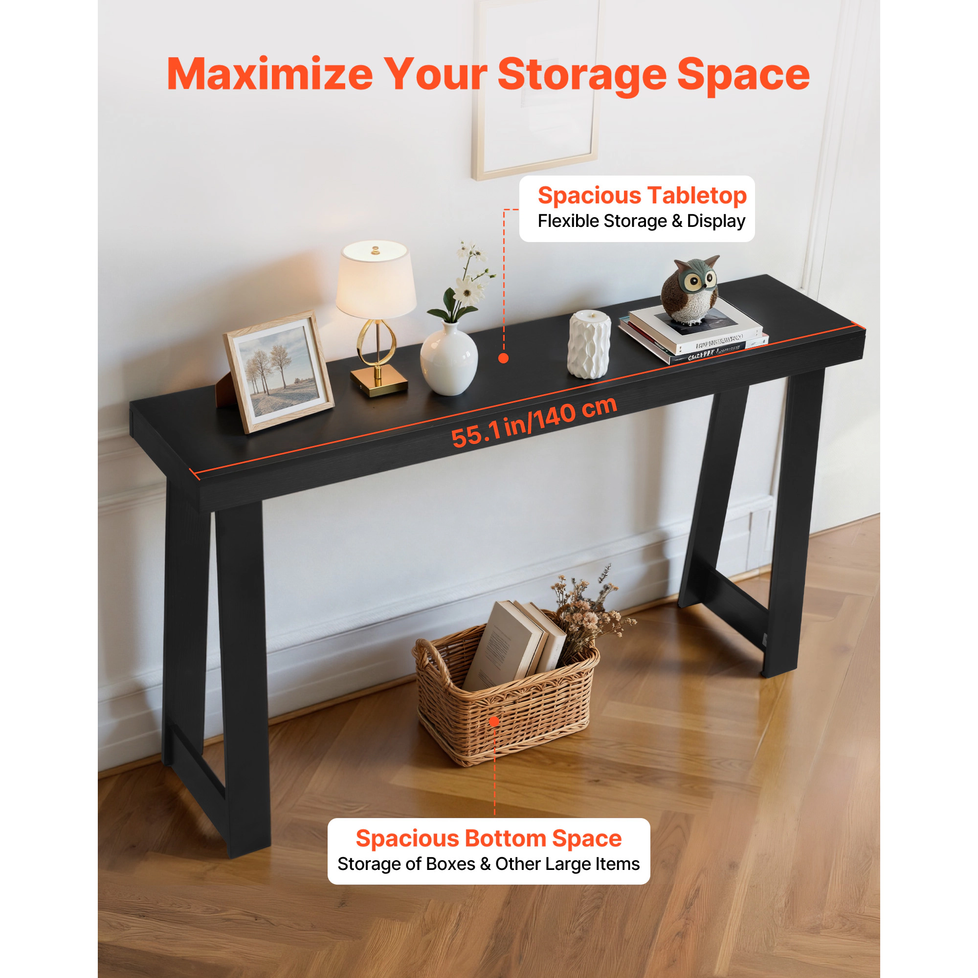 HONGGE Farmhouse Console Table Behind Couch, Wooden Rectangle Narrow Sofa Desk for Hallway Bedroom Living Room Foyer
