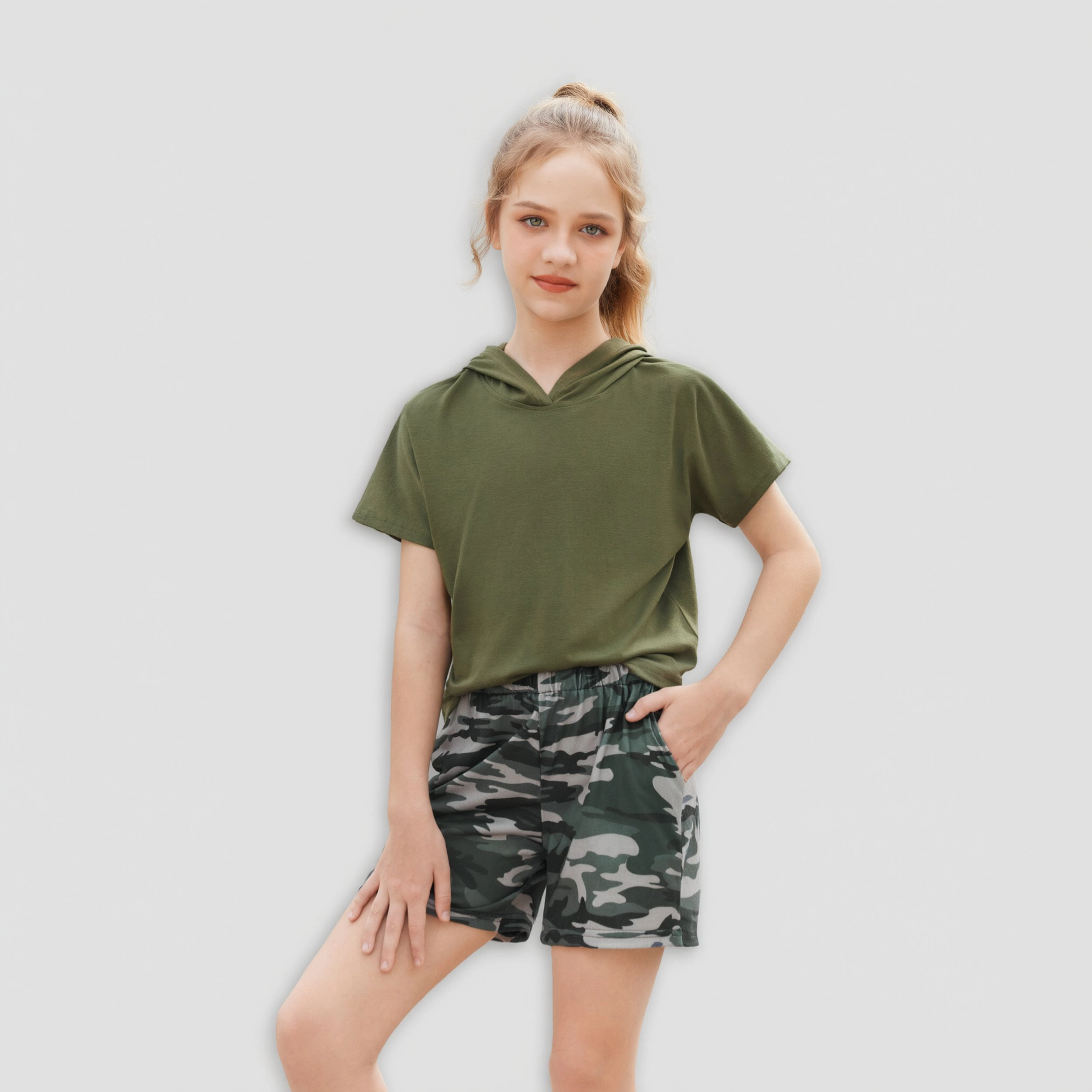 Arshiner Girls Summer Leopard Print Hoodie Outfits Short Sleeve Pullover Crop Tops And Pant