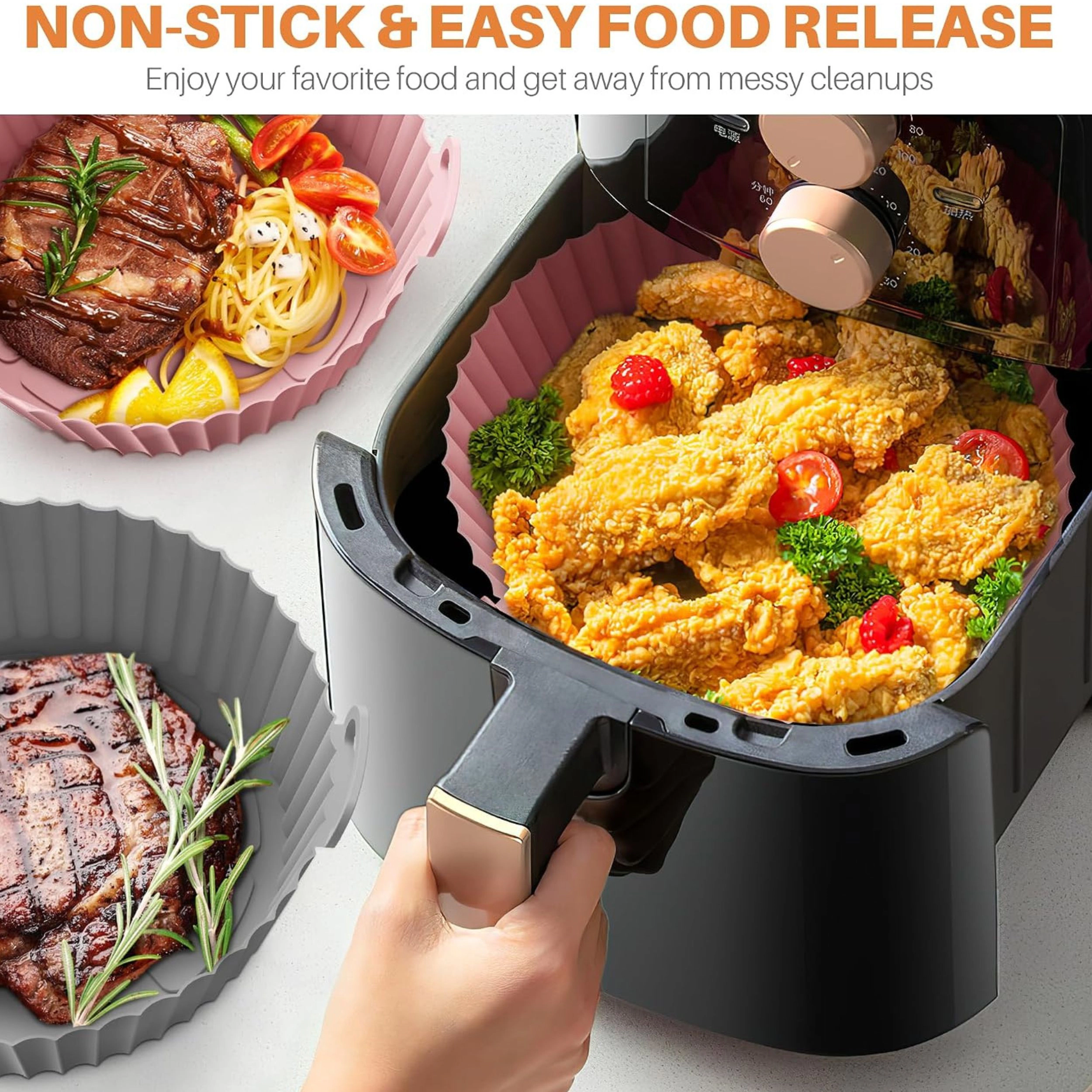 Stock Preferred Pack of 2 Reusable Silicone Air Fryer Liners with Handles for 4 to 7 QT