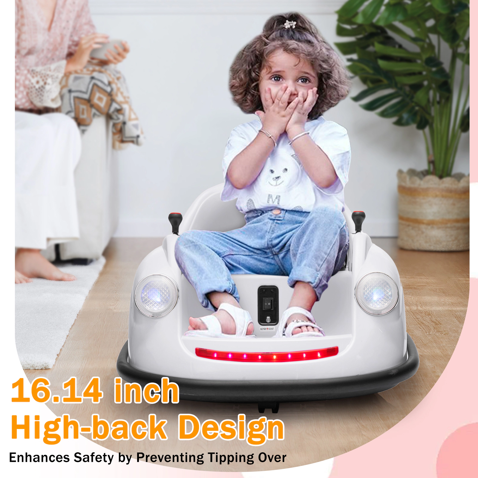 12V Kids Bumper Car w/Remote, 2-Speed Electric Ride On Toy, 360° Spin, Music, LED Lights, Safety Belt