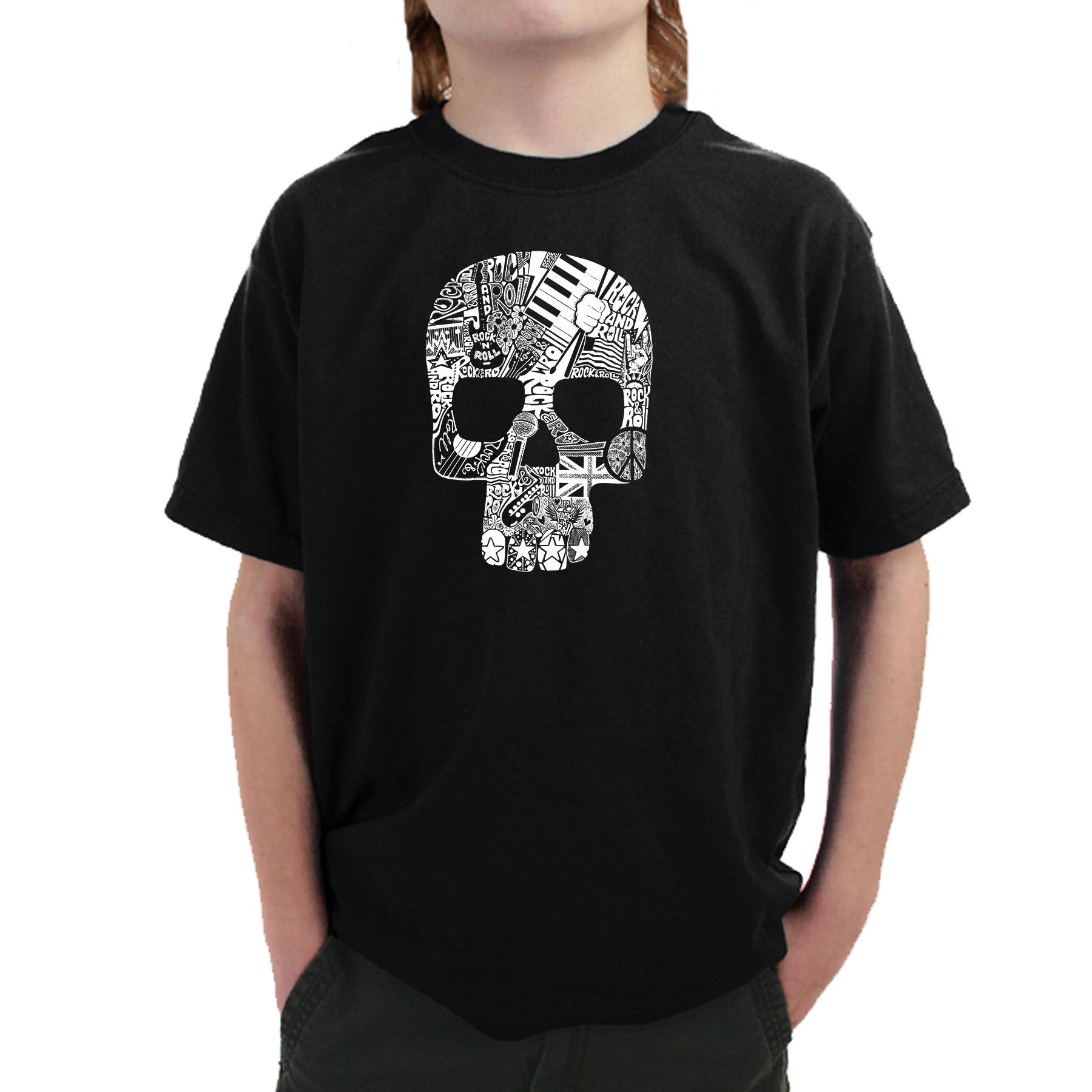 LA Pop Art Boy's Word T-Shirt - Rock n Roll Skull