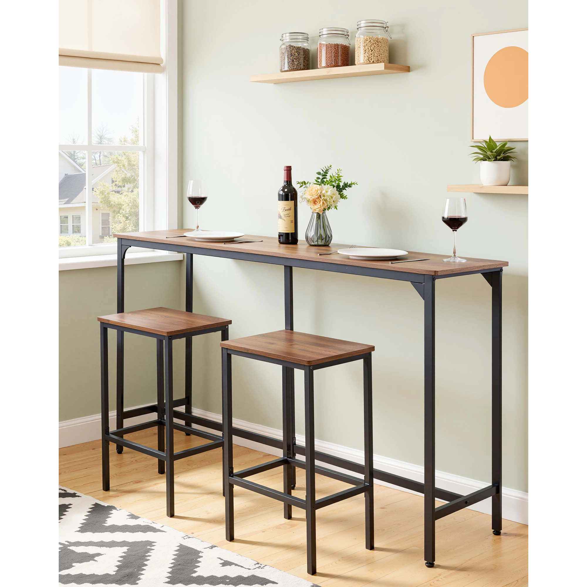 HONGGE Bar Tables with Rounded Edge Design for Living Room Dining Room Kitchen Black
