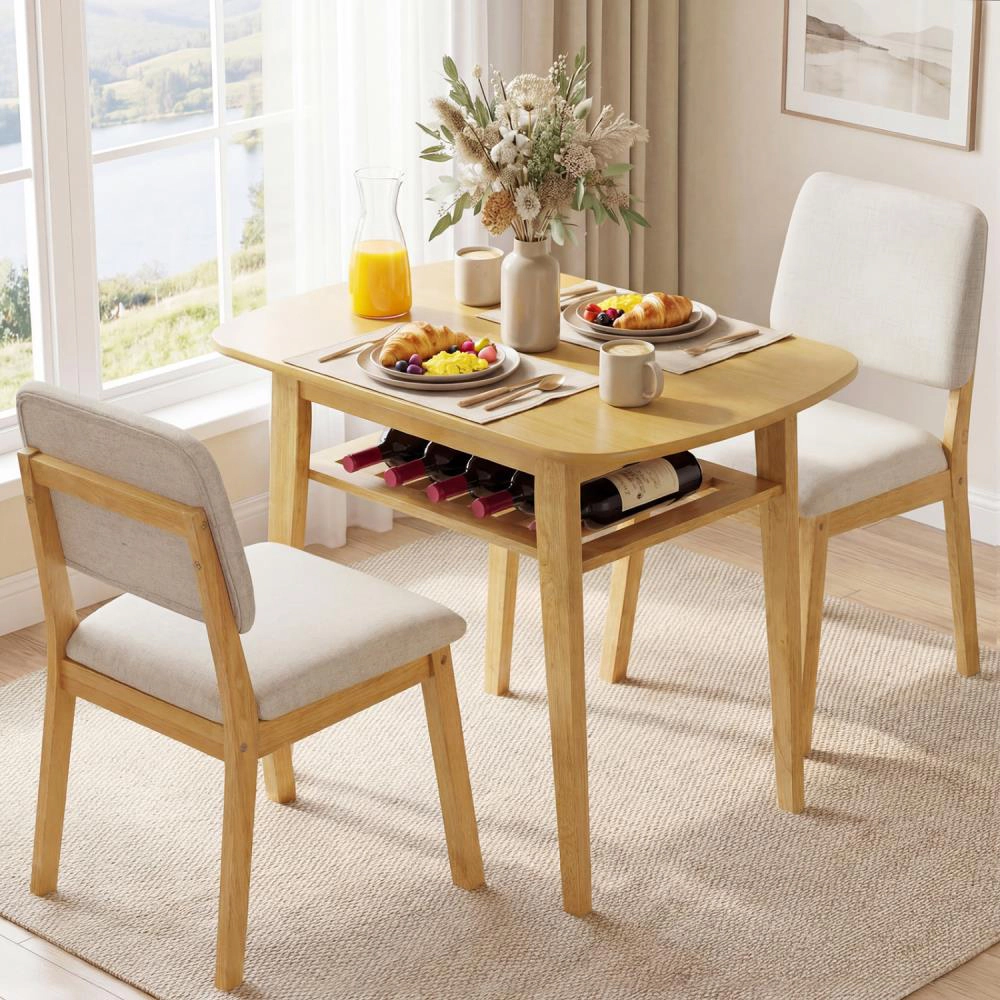 Hivvago 3-Piece Dining Table Set For 2 With Upholstered Chairs