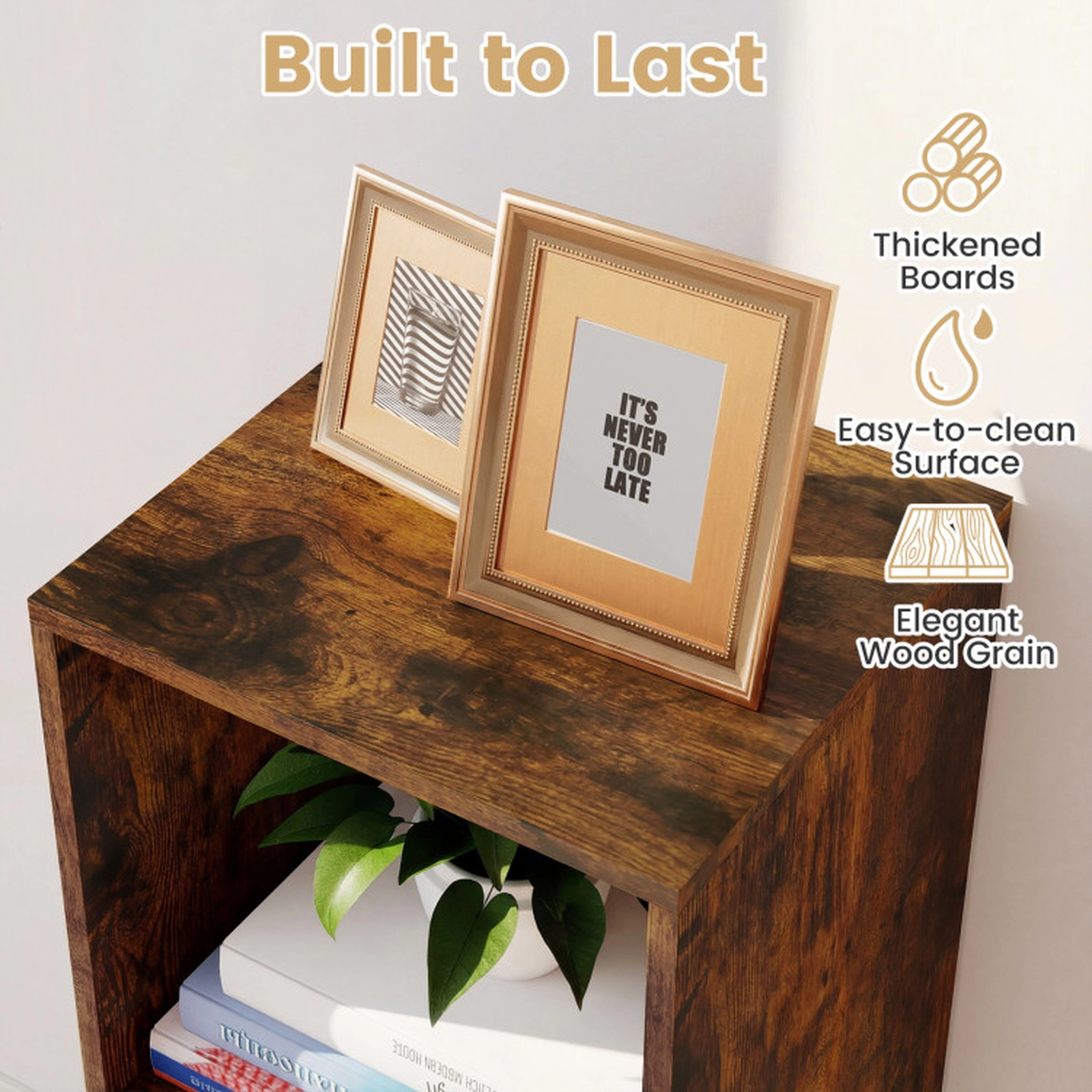SUGIFT 2-Cube Engineered Wood Bookcase with Back Guardrail 110-lb Capacity 27.5-in Tall 14 x 13 x 27.5 in Rustic Brown