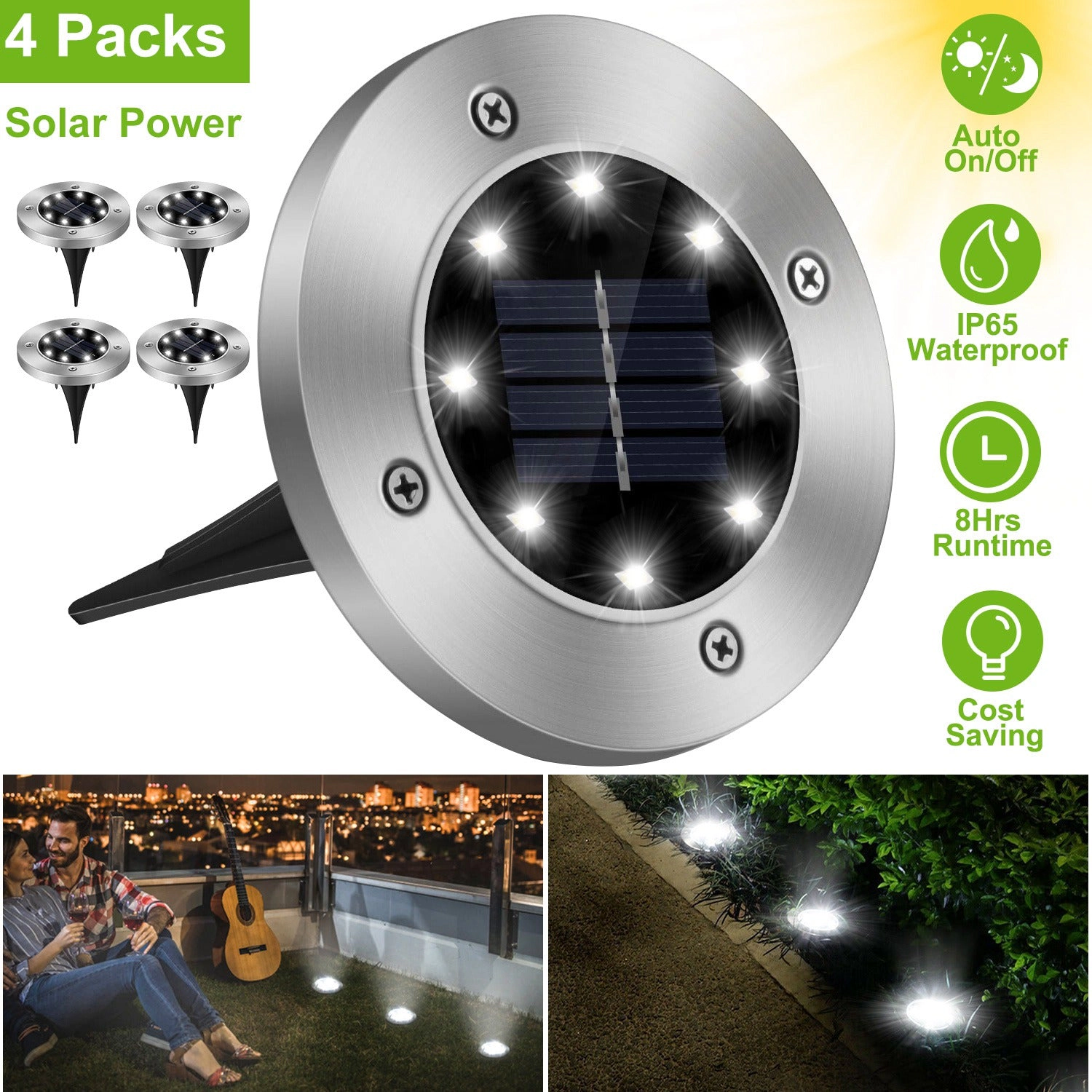 GBruno Solar Waterproof 4-Pc Ground Light Set