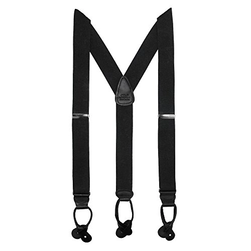CTM Men's Big & Tall Elastic Button End Dress Suspenders w Silver Hardware