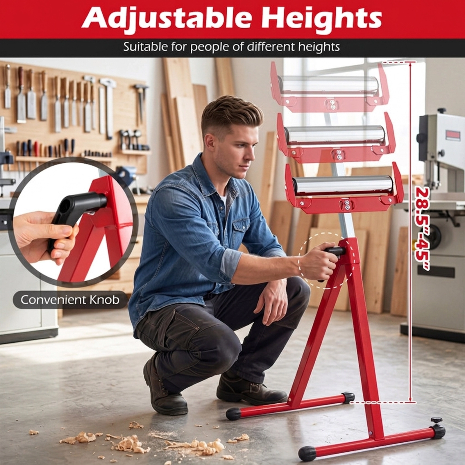 SUGIFT 2 Pack 250-lb Capacity Folding Roller Stands with Adjustable 28.5-in to 45-in Height and Edge Guides