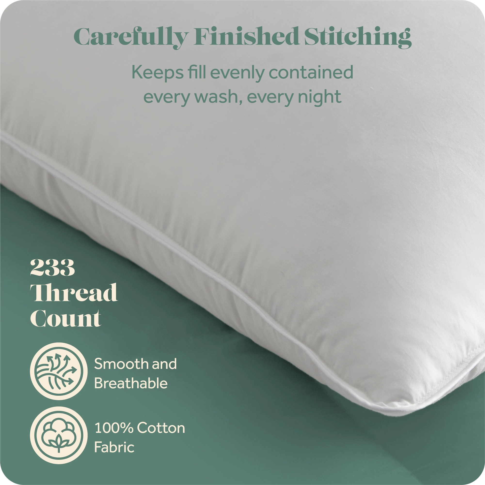 ComfyDown Hush Down Alternative Pillow, 233 Thread Count, Queen (20" x 30"), Soft