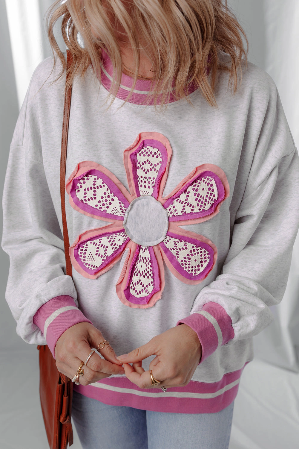 Threaded Pear Women's Caroline Flower Crew Neck Sweatshirt