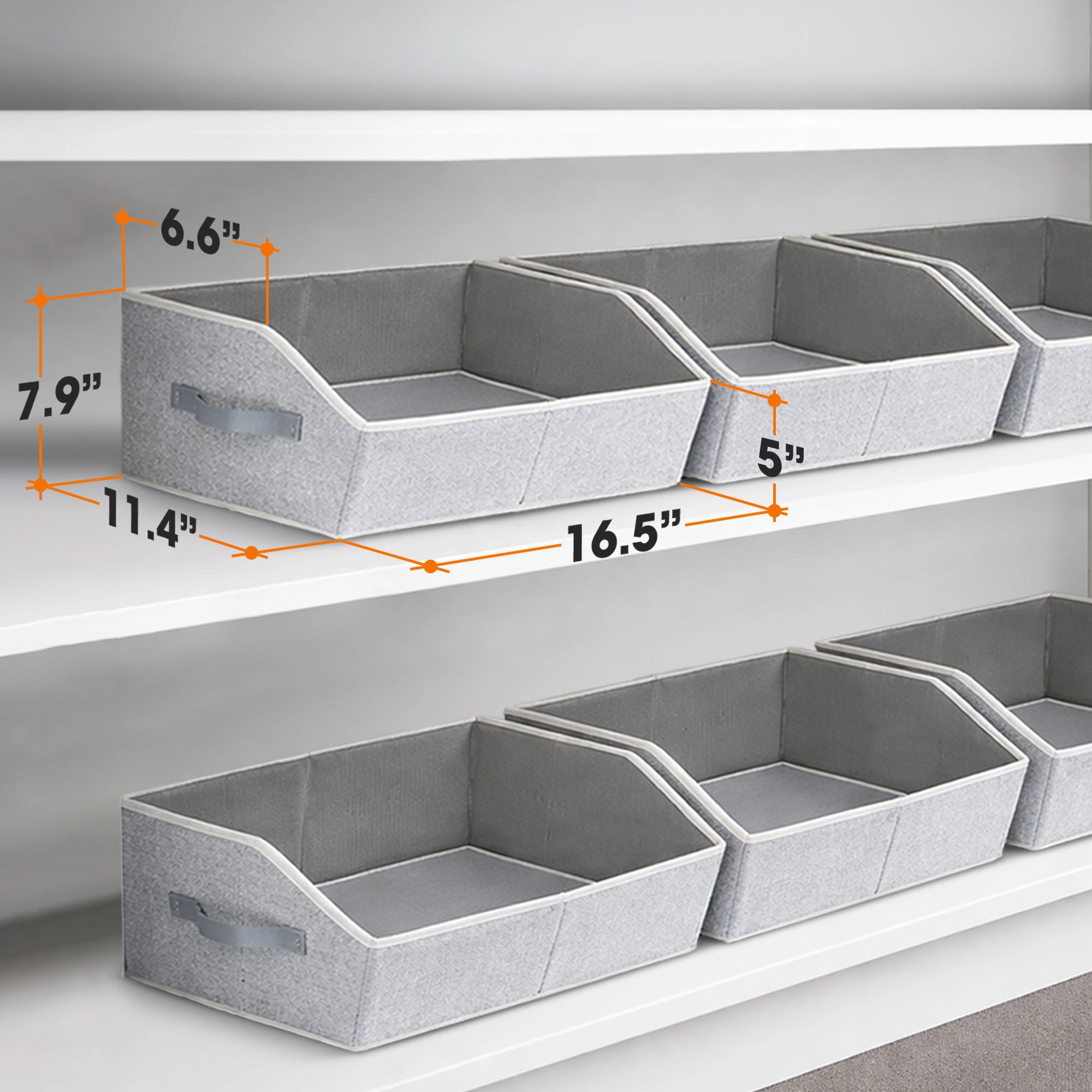 Cheer Collection Trapezoid Closet Organizer Bins 6 Pack Light Gray Shelf Storage